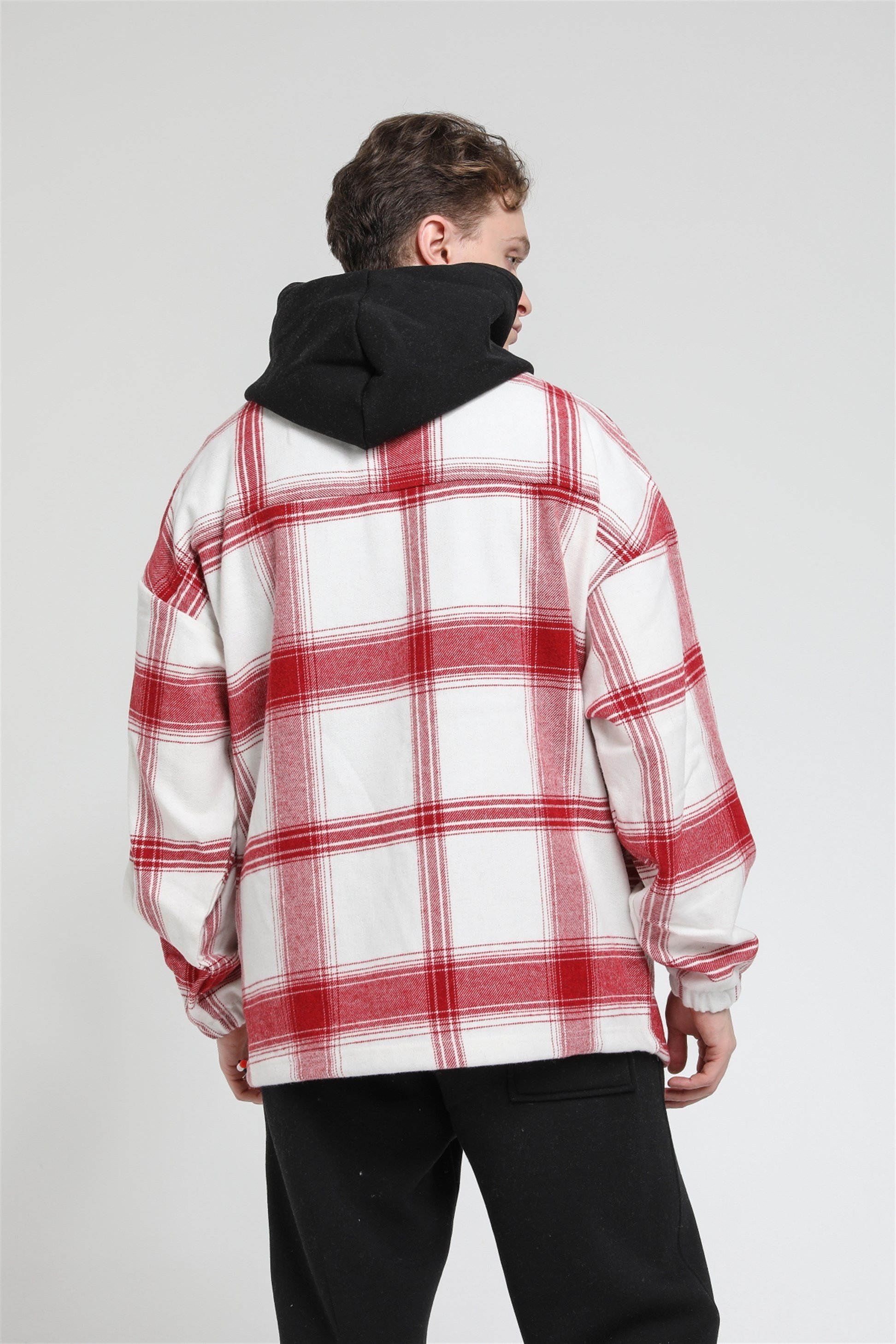 Oversize Ekose Bulls Chicago Kapüşonlu Sweatshirt R-5488