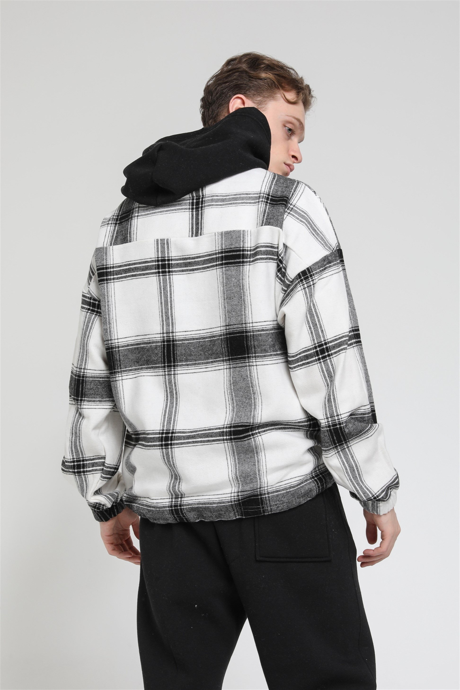 Oversize Ekose Bulls Chicago Kapüşonlu Sweatshirt R-5488