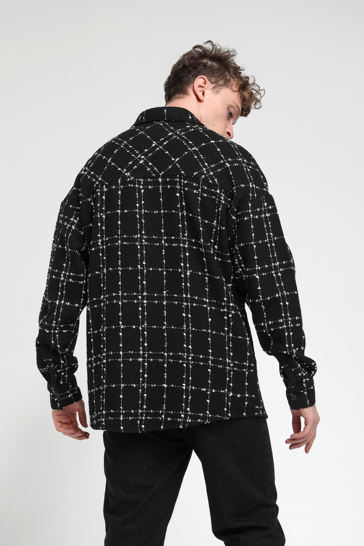Oversize İnce Çizgili Gömlek R-3536