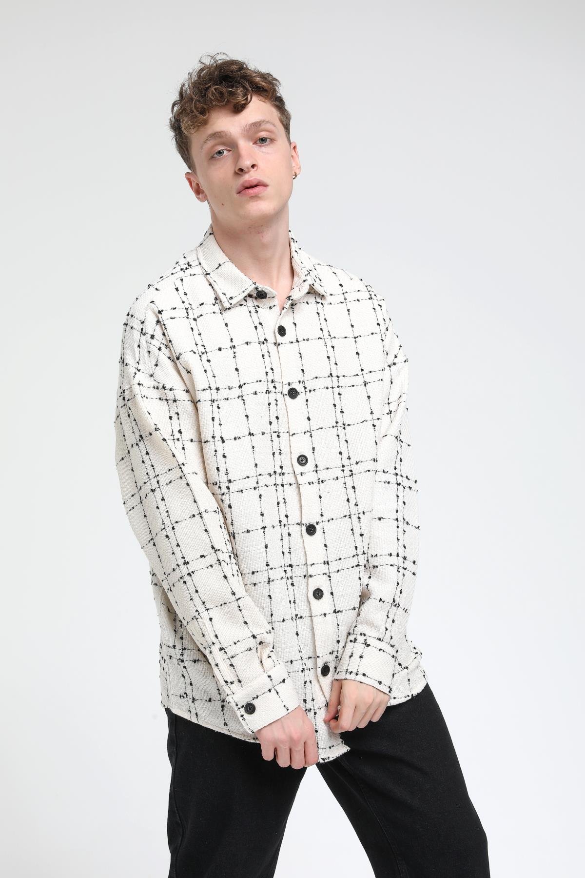 Oversize İnce Çizgili Gömlek R-3536