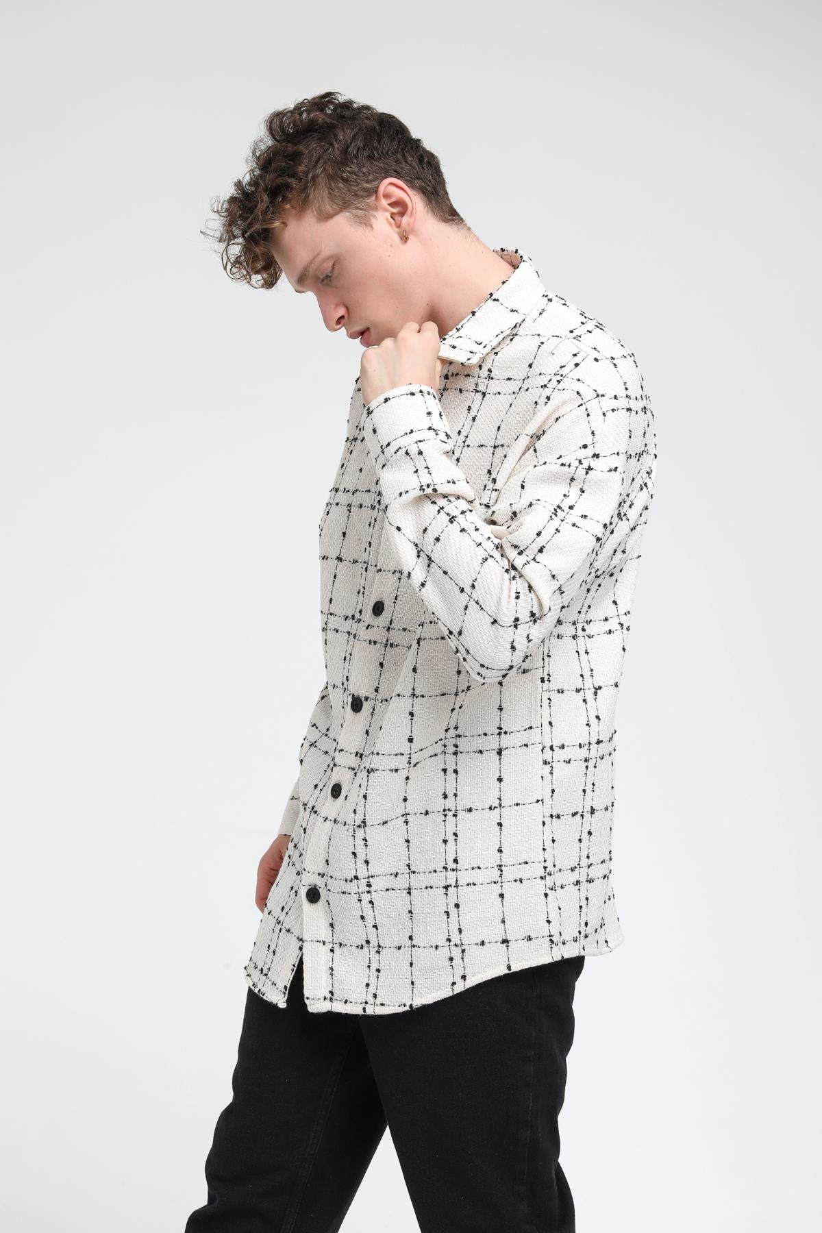 Oversize İnce Çizgili Gömlek R-3536