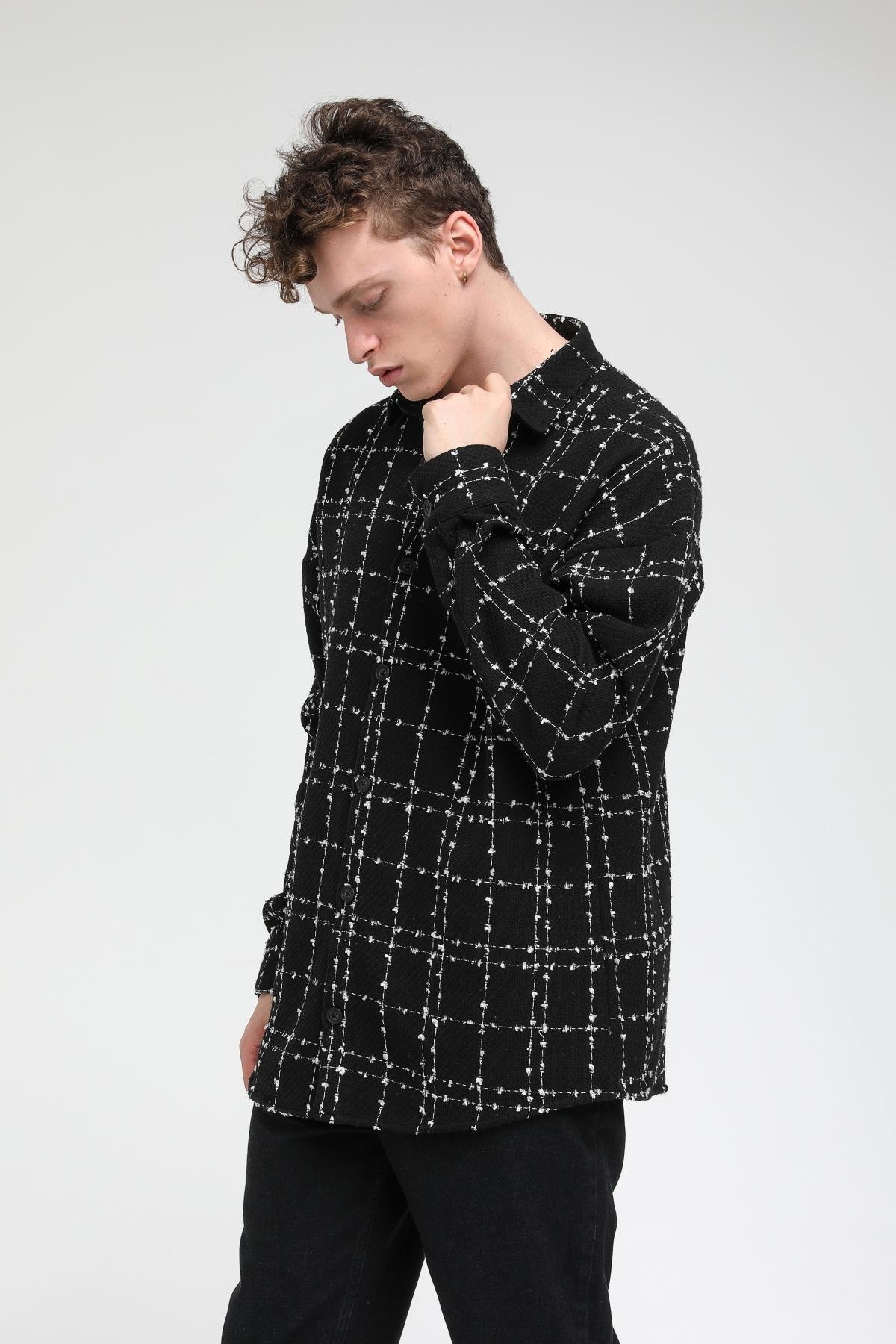 Oversize İnce Çizgili Gömlek R-3536