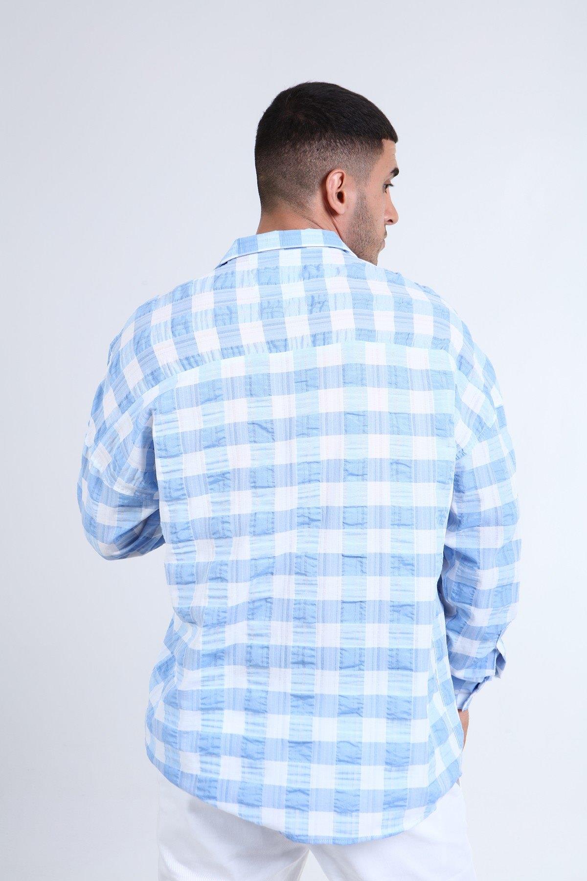 OVERSIZE KARELİ UZUN KOLLU  GÖMLEK R-3273