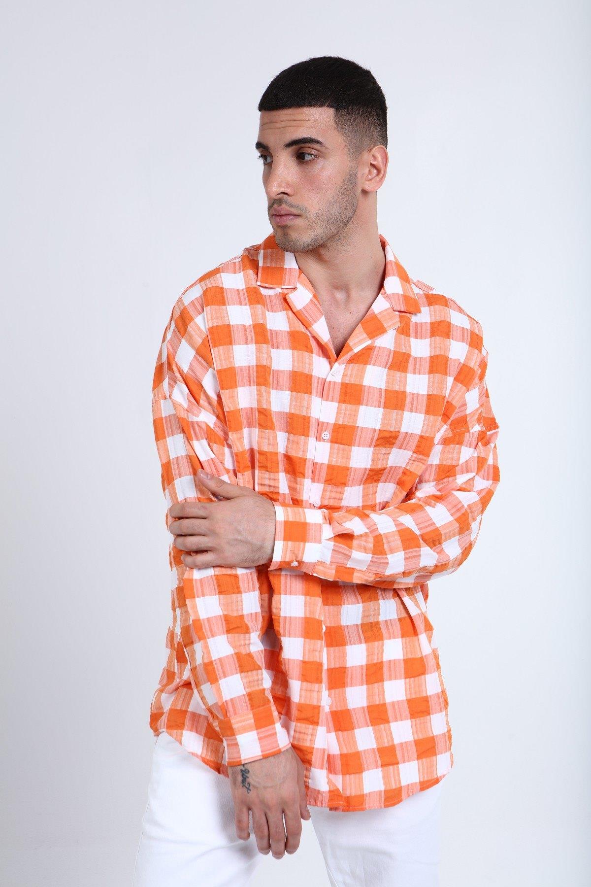 OVERSIZE KARELİ UZUN KOLLU  GÖMLEK R-3273