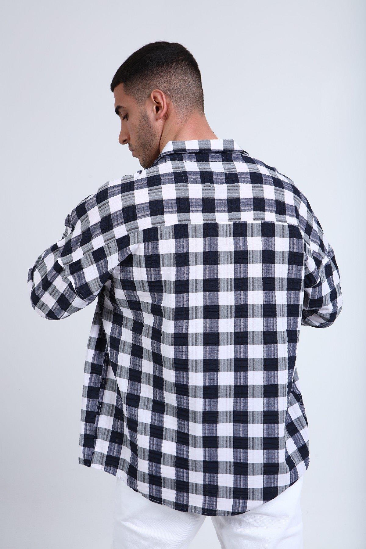 OVERSIZE KARELİ UZUN KOLLU  GÖMLEK R-3273