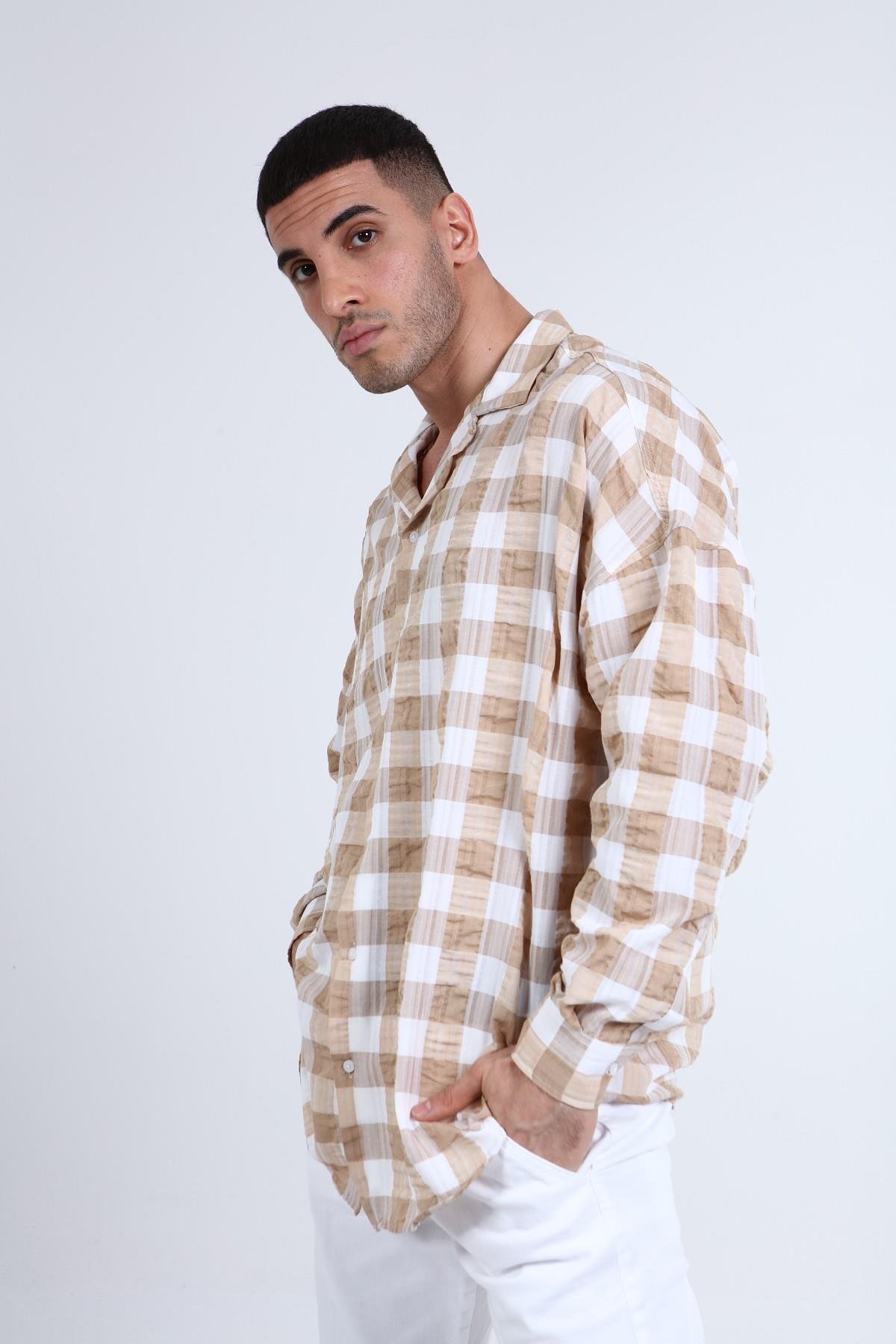 OVERSIZE KARELİ UZUN KOLLU  GÖMLEK R-3273