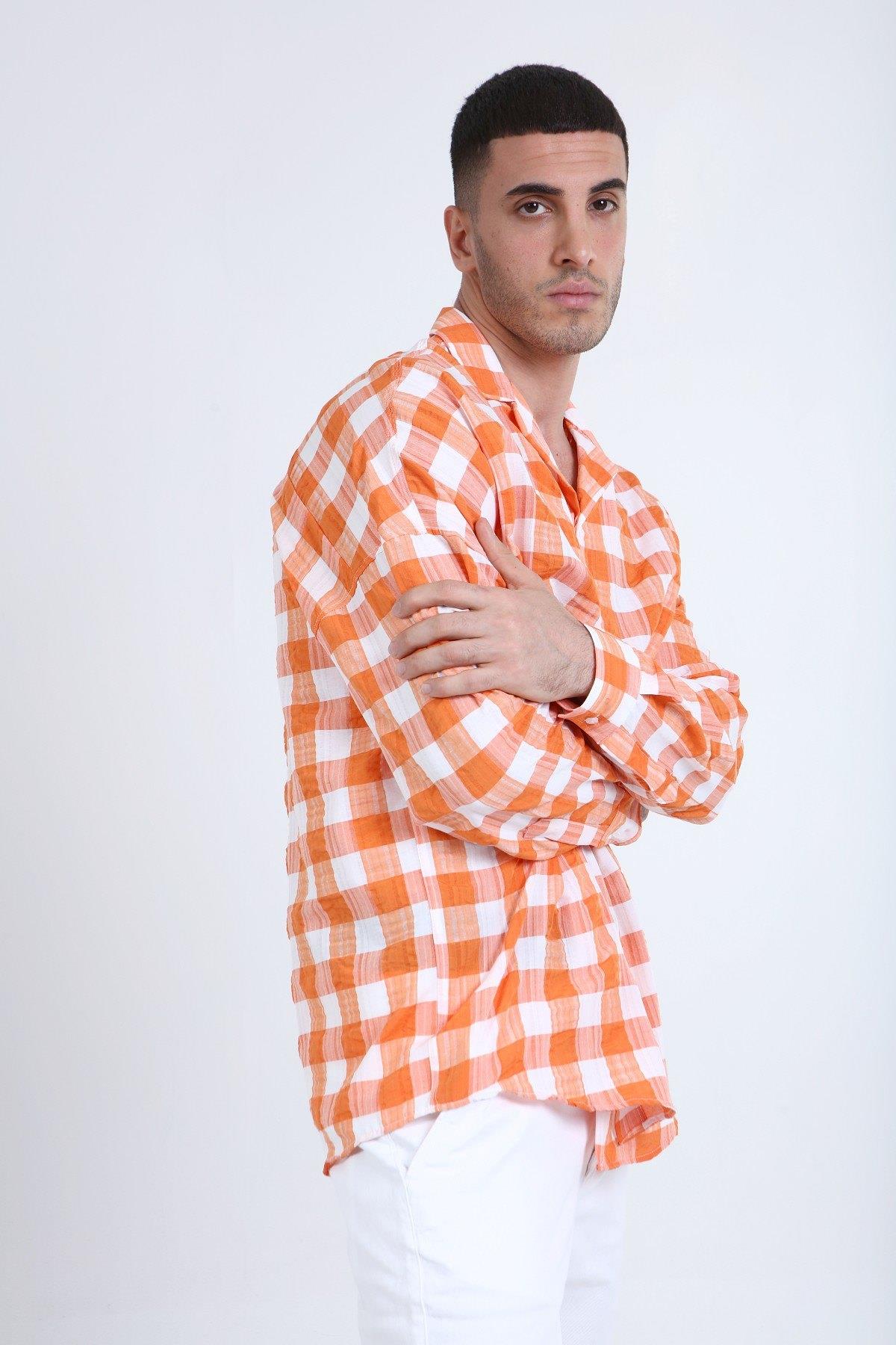 OVERSIZE KARELİ UZUN KOLLU  GÖMLEK R-3273