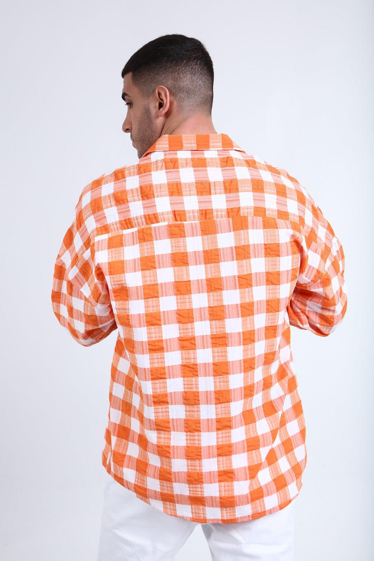 OVERSIZE KARELİ UZUN KOLLU  GÖMLEK R-3273