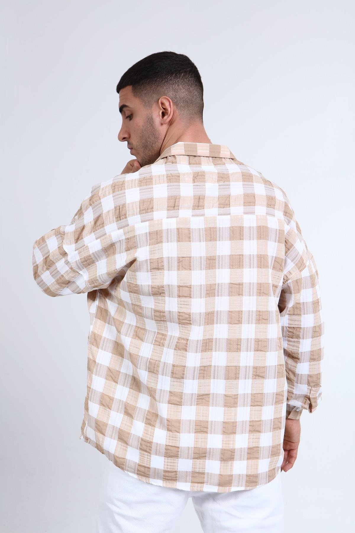 OVERSIZE KARELİ UZUN KOLLU  GÖMLEK R-3273