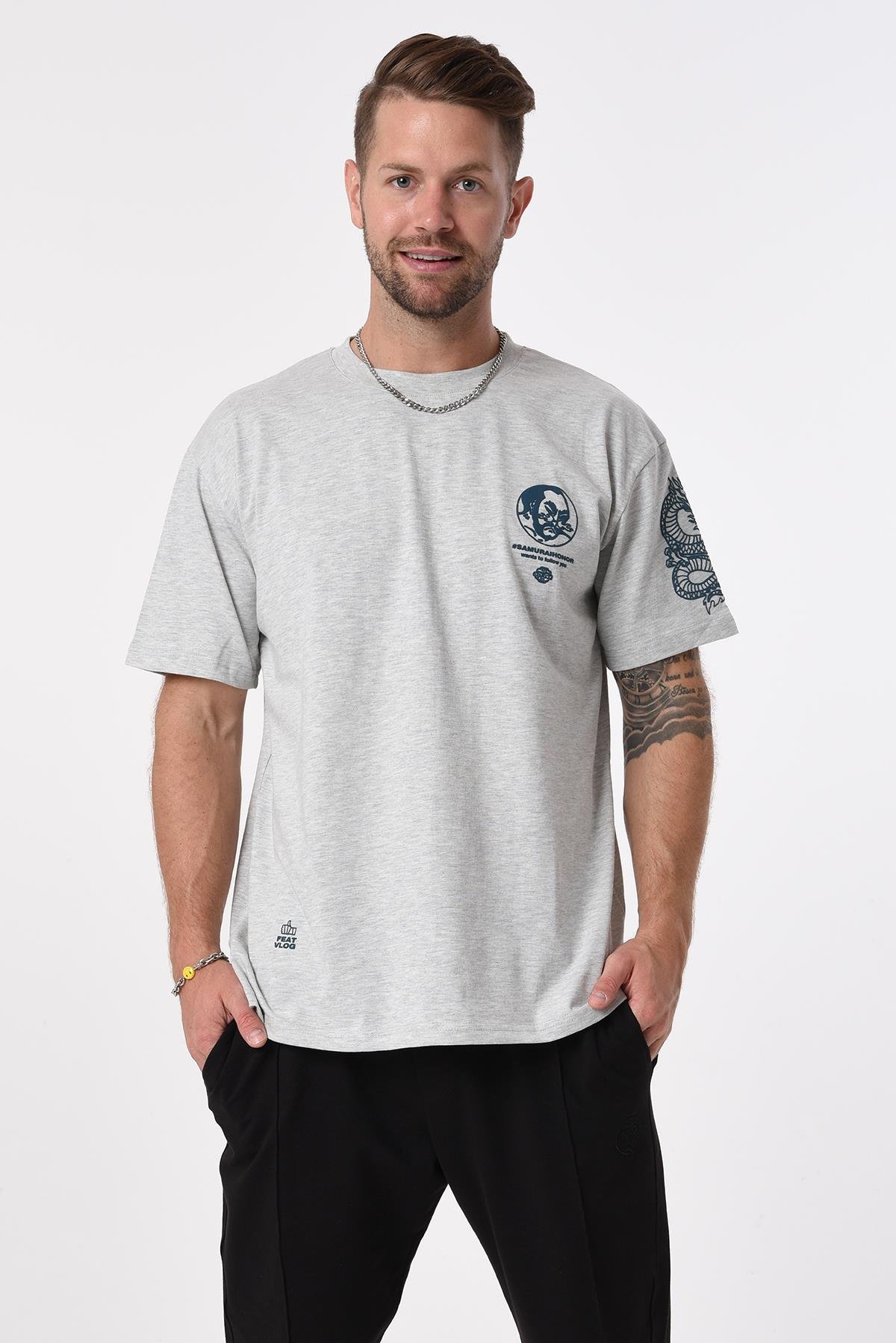 OVERSİZE SAMURAI HONOR BASKILI T-SHİRT R-5296
