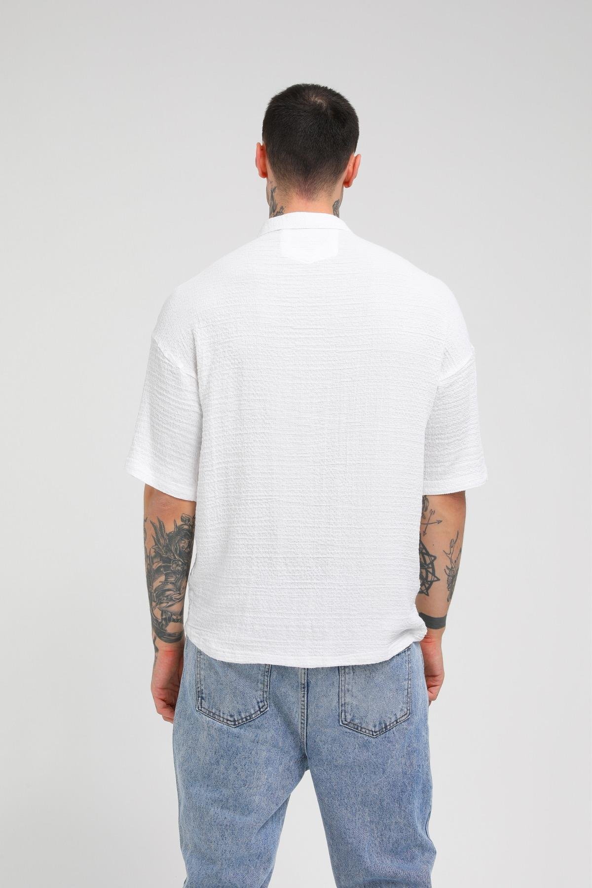 Q-3239 Ön Detayı Yarım Fermuarlı Oversize Gömlek