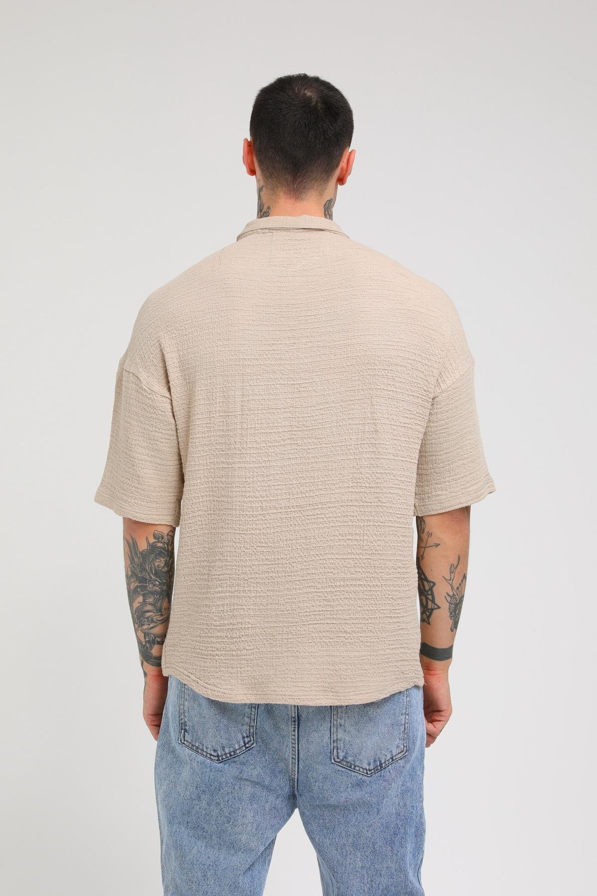 Q-3239 Ön Detayı Yarım Fermuarlı Oversize Gömlek