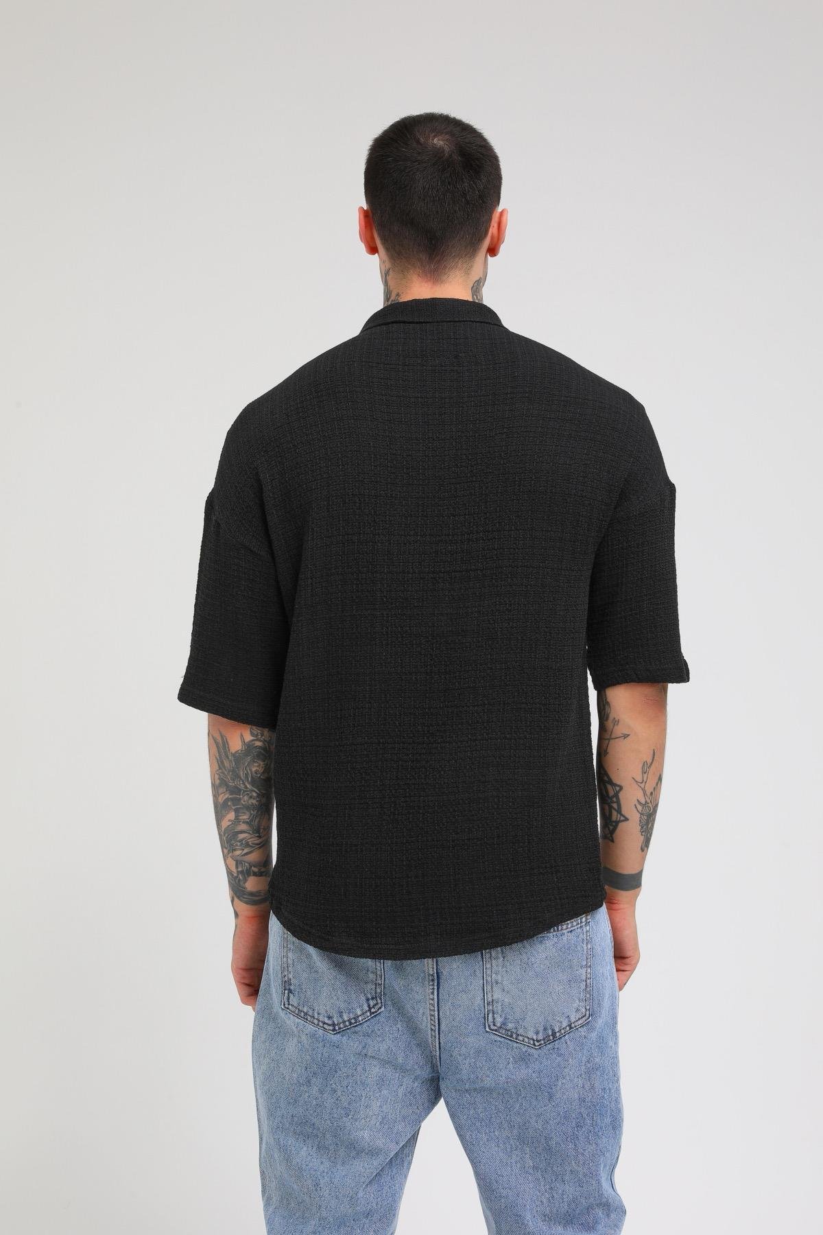 Q-3239 Ön Detayı Yarım Fermuarlı Oversize Gömlek