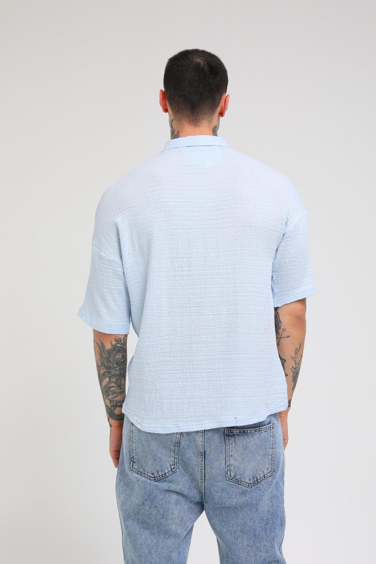 Q-3239 Ön Detayı Yarım Fermuarlı Oversize Gömlek