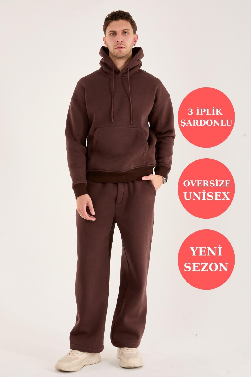 Q-4008 Kapüşonlu Üç İp Şardonlu Sweat