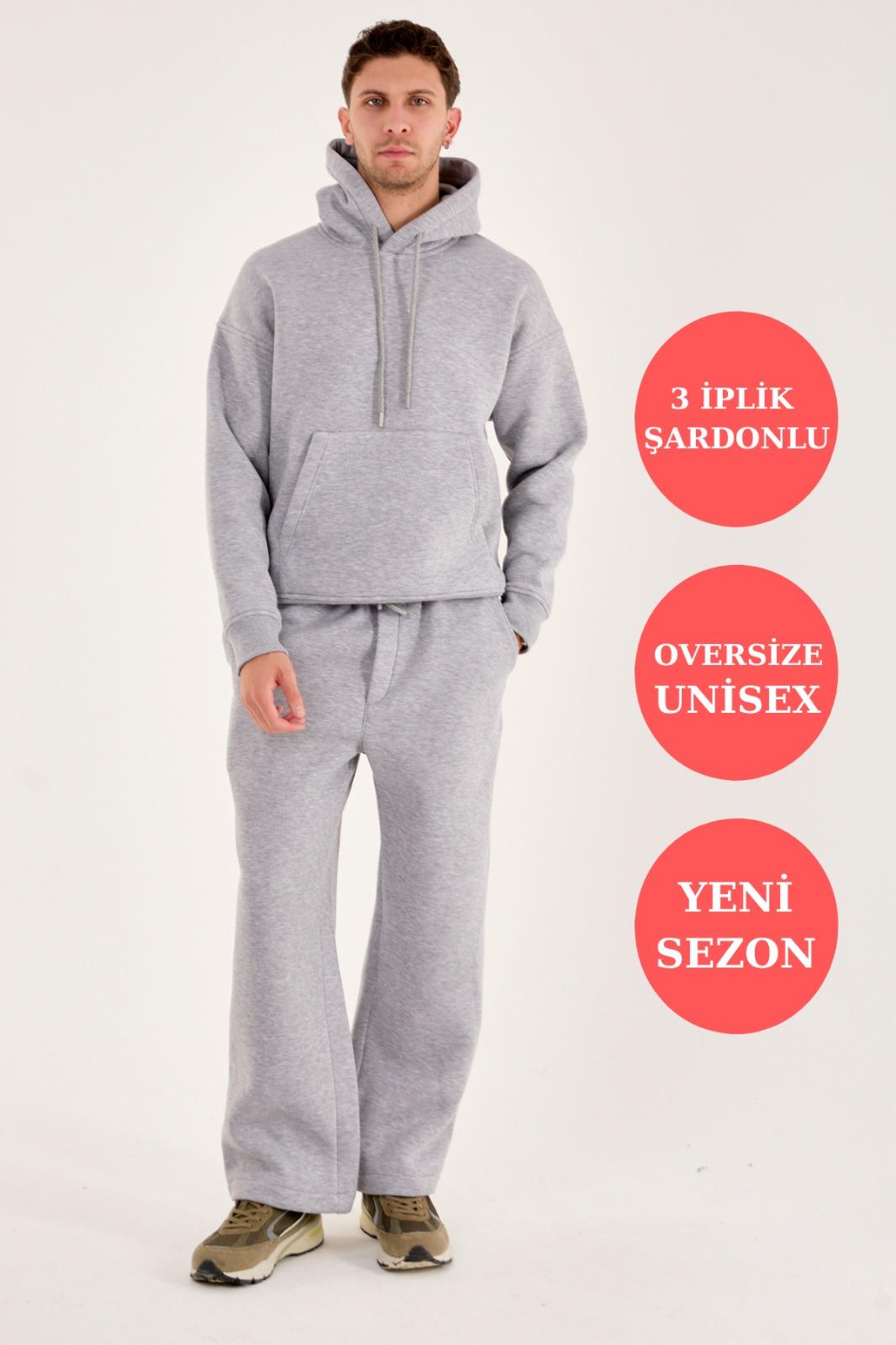 Q-4008 Kapüşonlu Üç İp Şardonlu Sweat