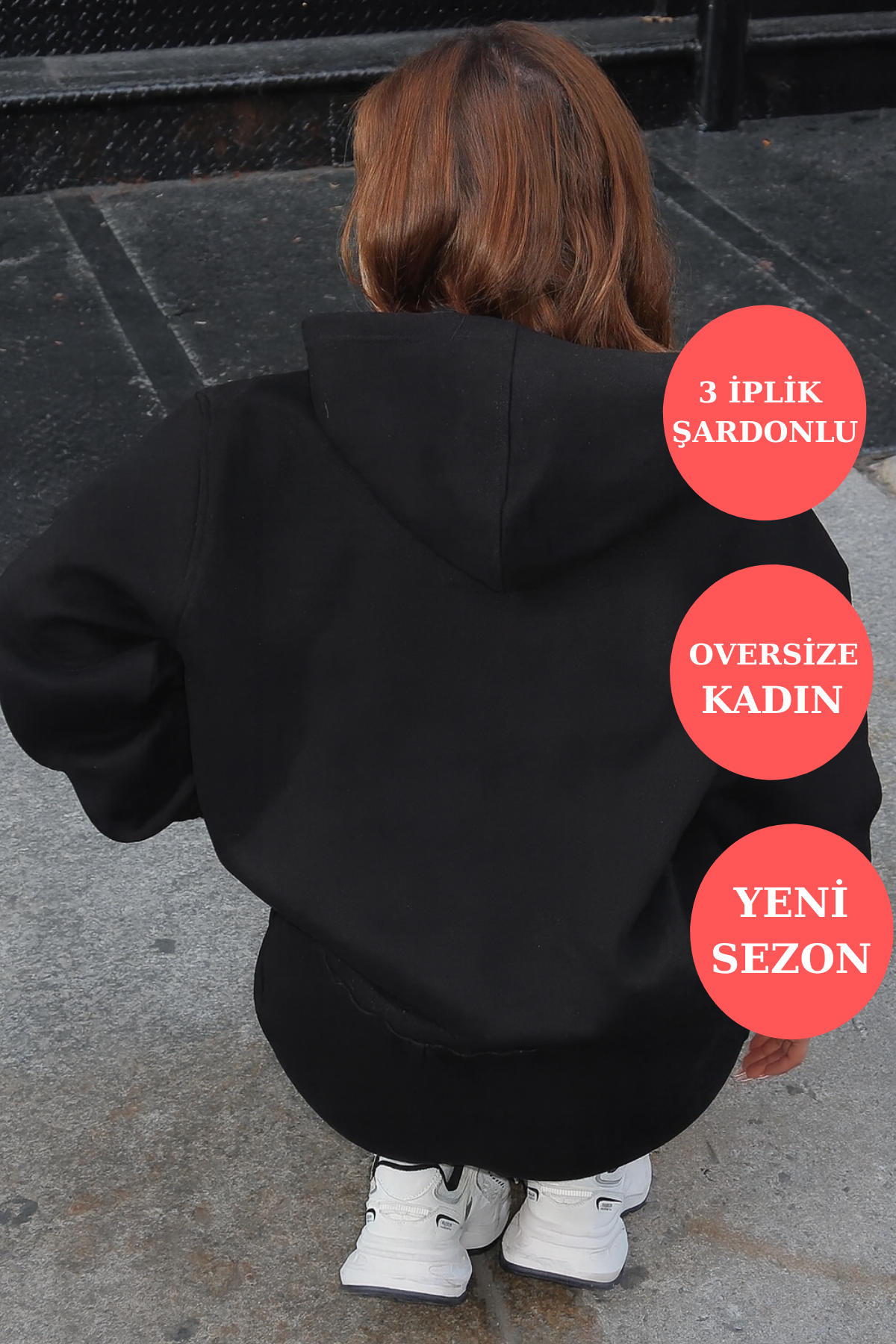 Q-4008 Kapüşonlu Üç İp Şardonlu Sweat