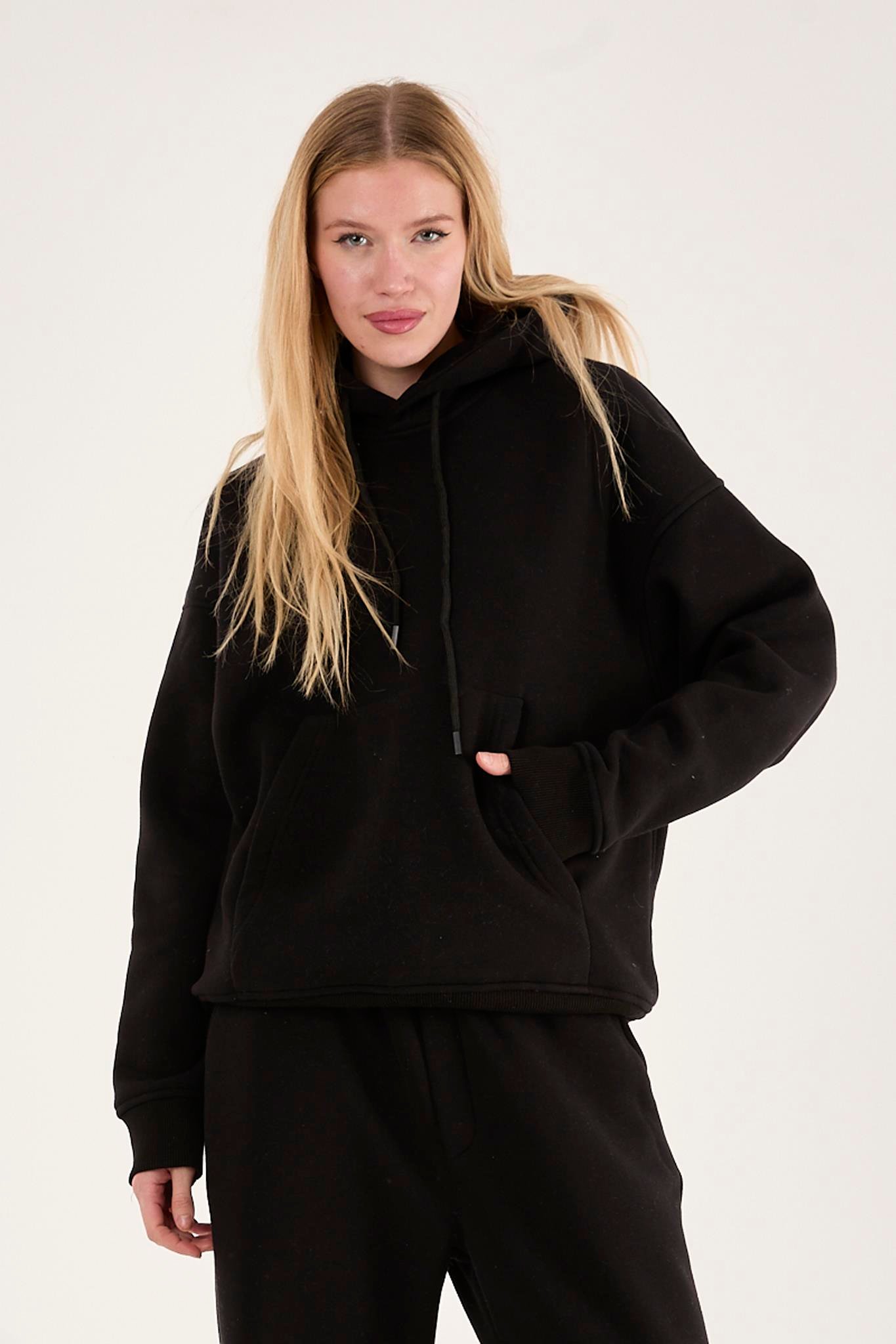 Q-4008 Kapüşonlu Üç İp Şardonlu Sweat