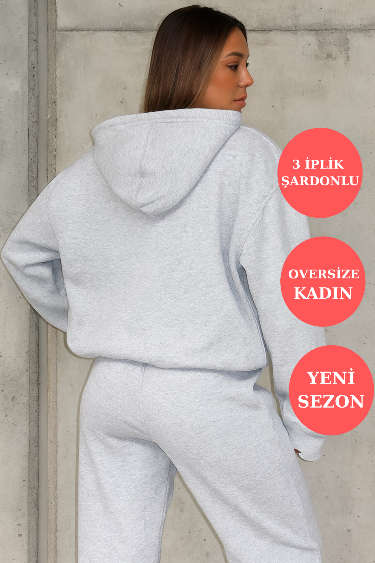 Q-4008 Kapüşonlu Üç İp Şardonlu Sweat