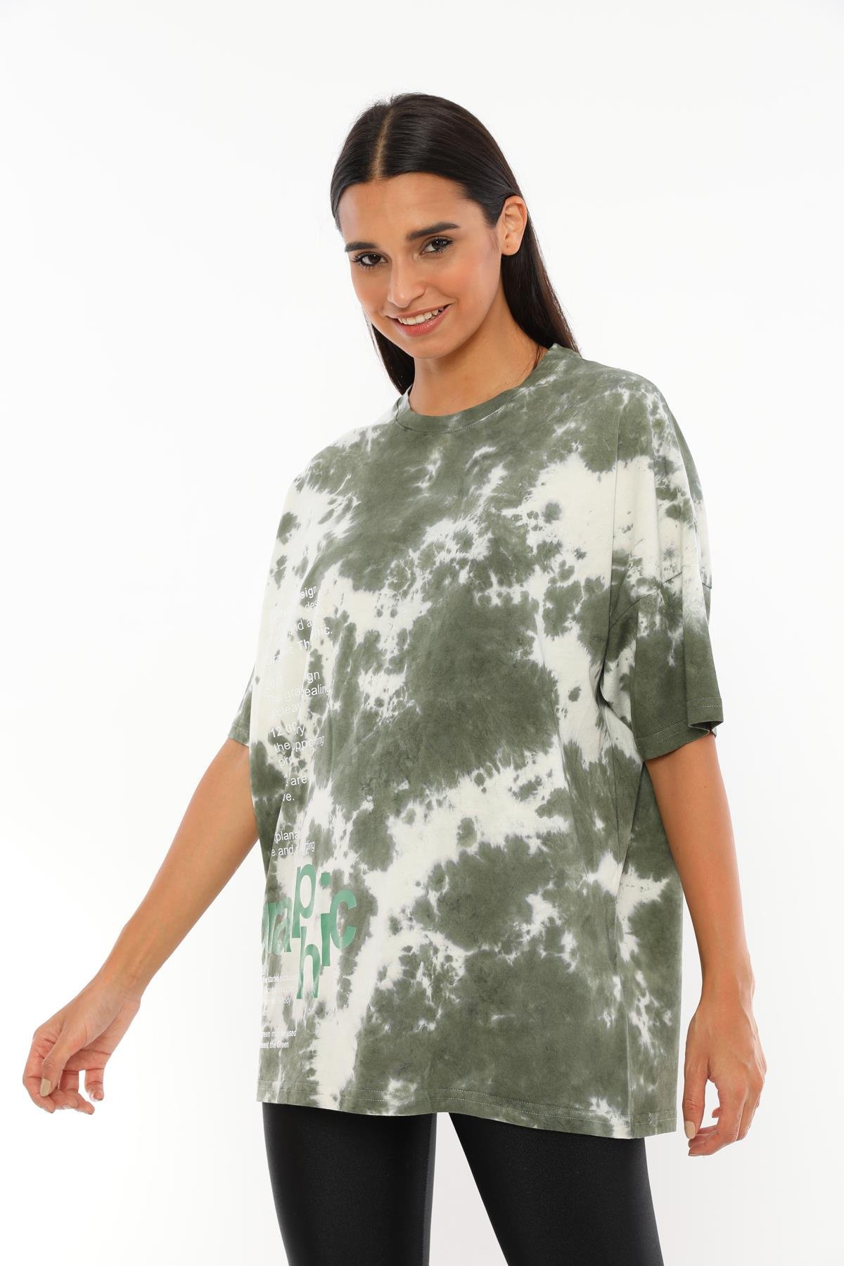 Q-5209 Graphic Yazı  Baskılı Oversize Batik T-shirt