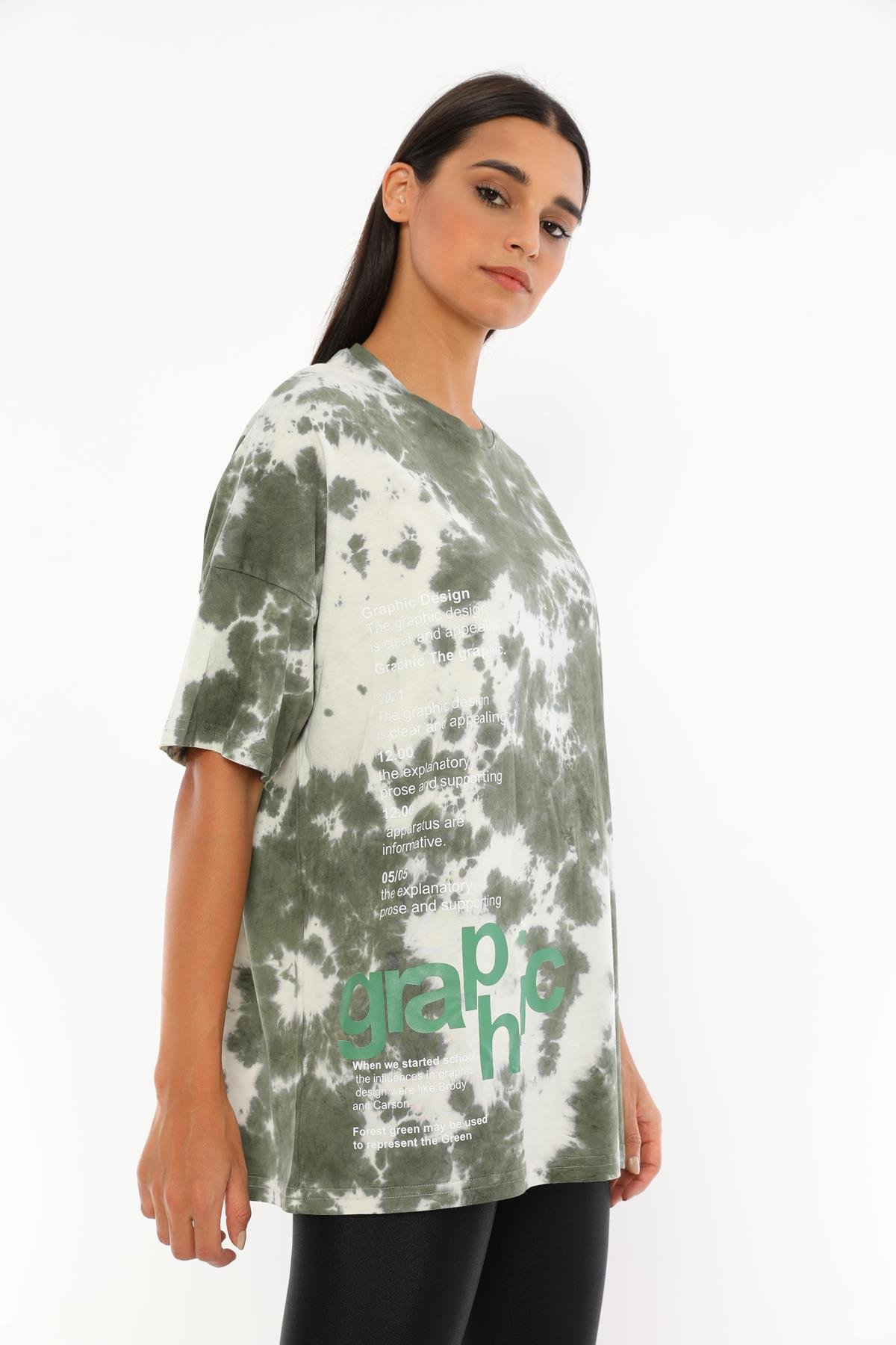 Q-5209 Graphic Yazı  Baskılı Oversize Batik T-shirt