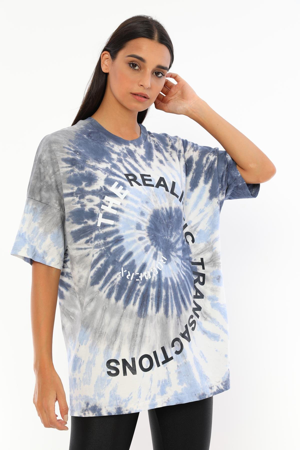 Q-5209 The Realıstıc Yazı Baskılı Oversize Batik T-shirt