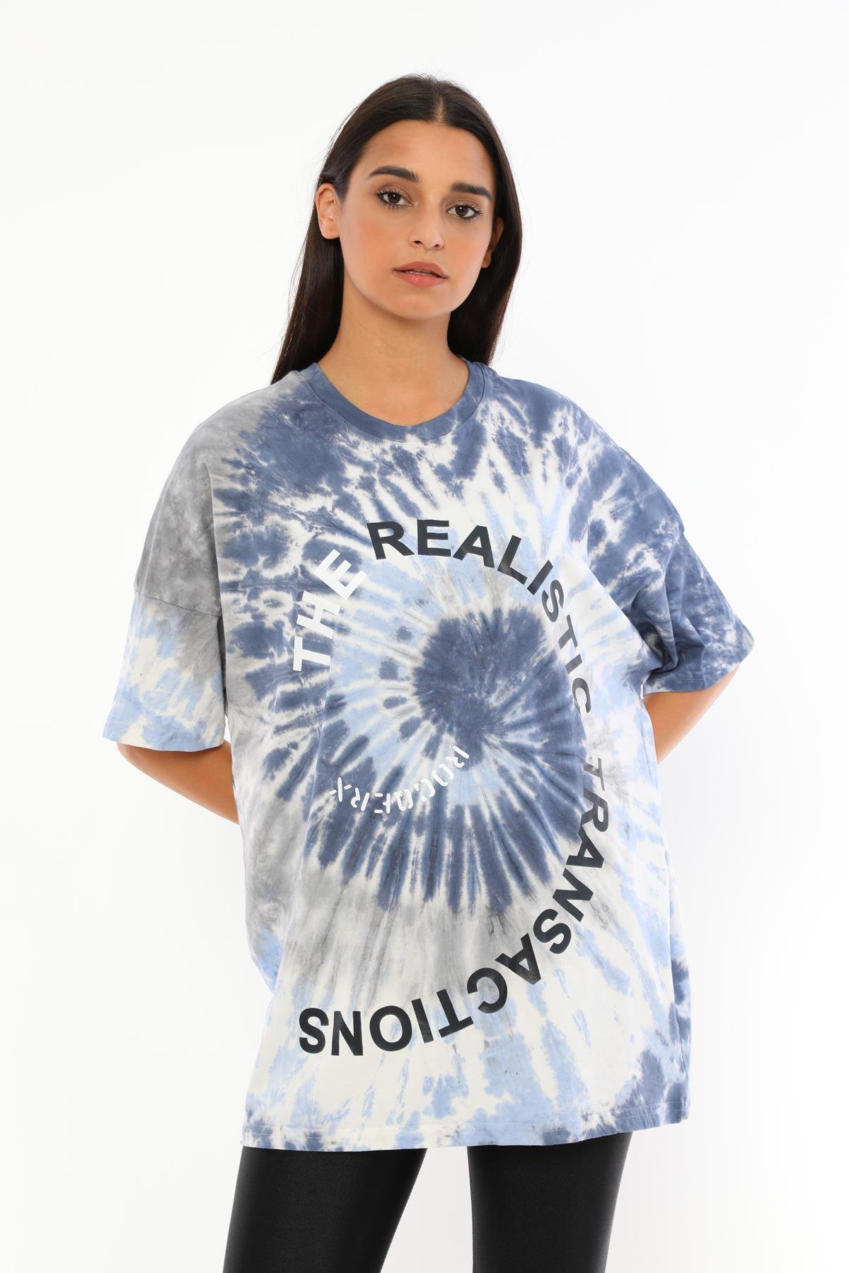 Q-5209 The Realıstıc Yazı Baskılı Oversize Batik T-shirt
