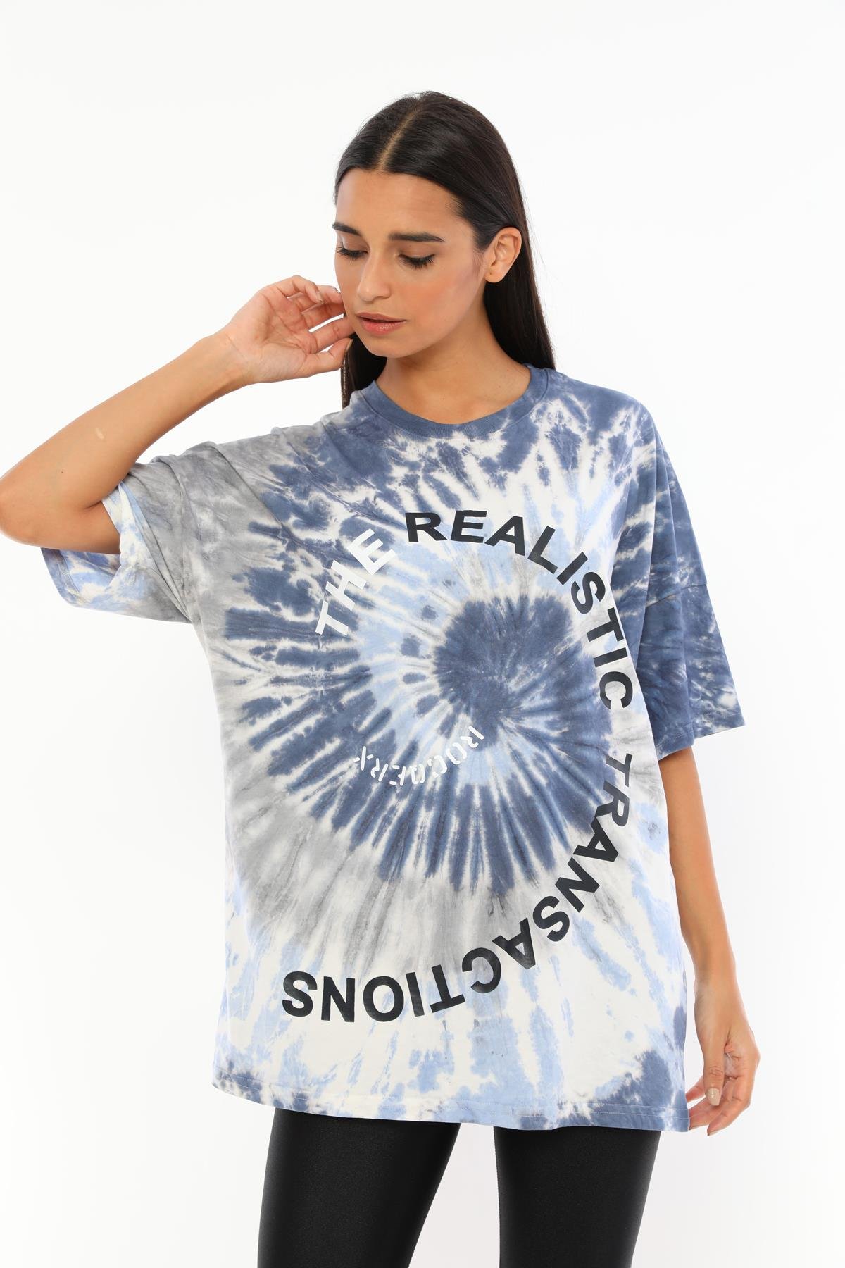 Q-5209 The Realıstıc Yazı Baskılı Oversize Batik T-shirt