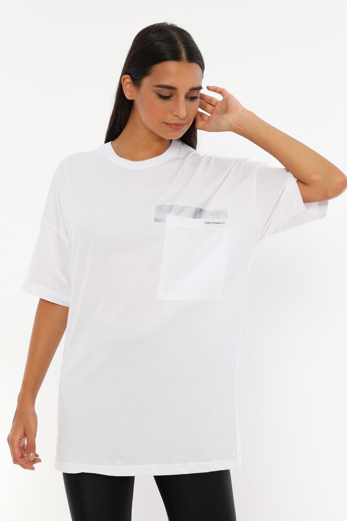 Q-5236 Cep Üstü Reflektör Baskı Detaylı Oversize T-shirt