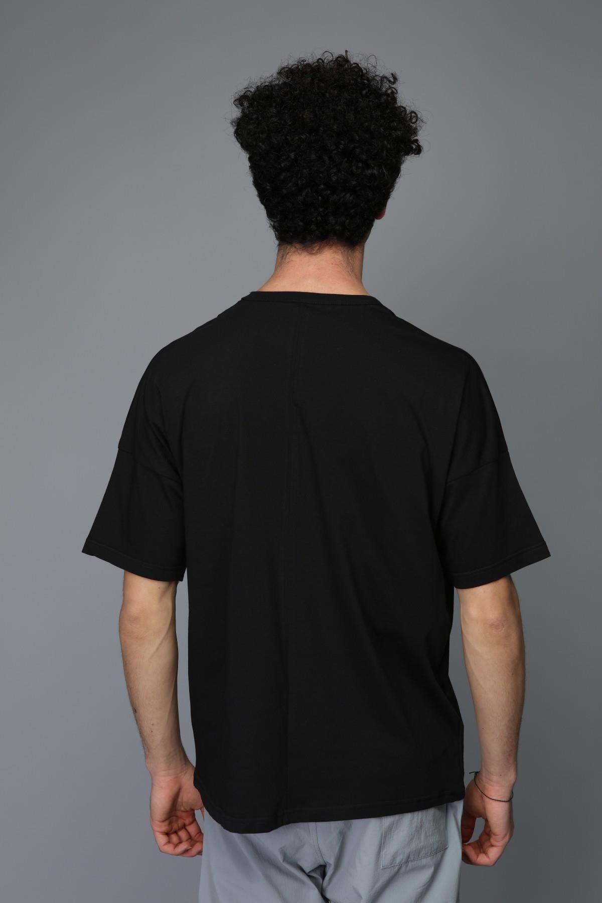 Q-5258 Cep Yanı Ve Cep Altı Reflektör Baskı Detaylı Oversize T-shirt
