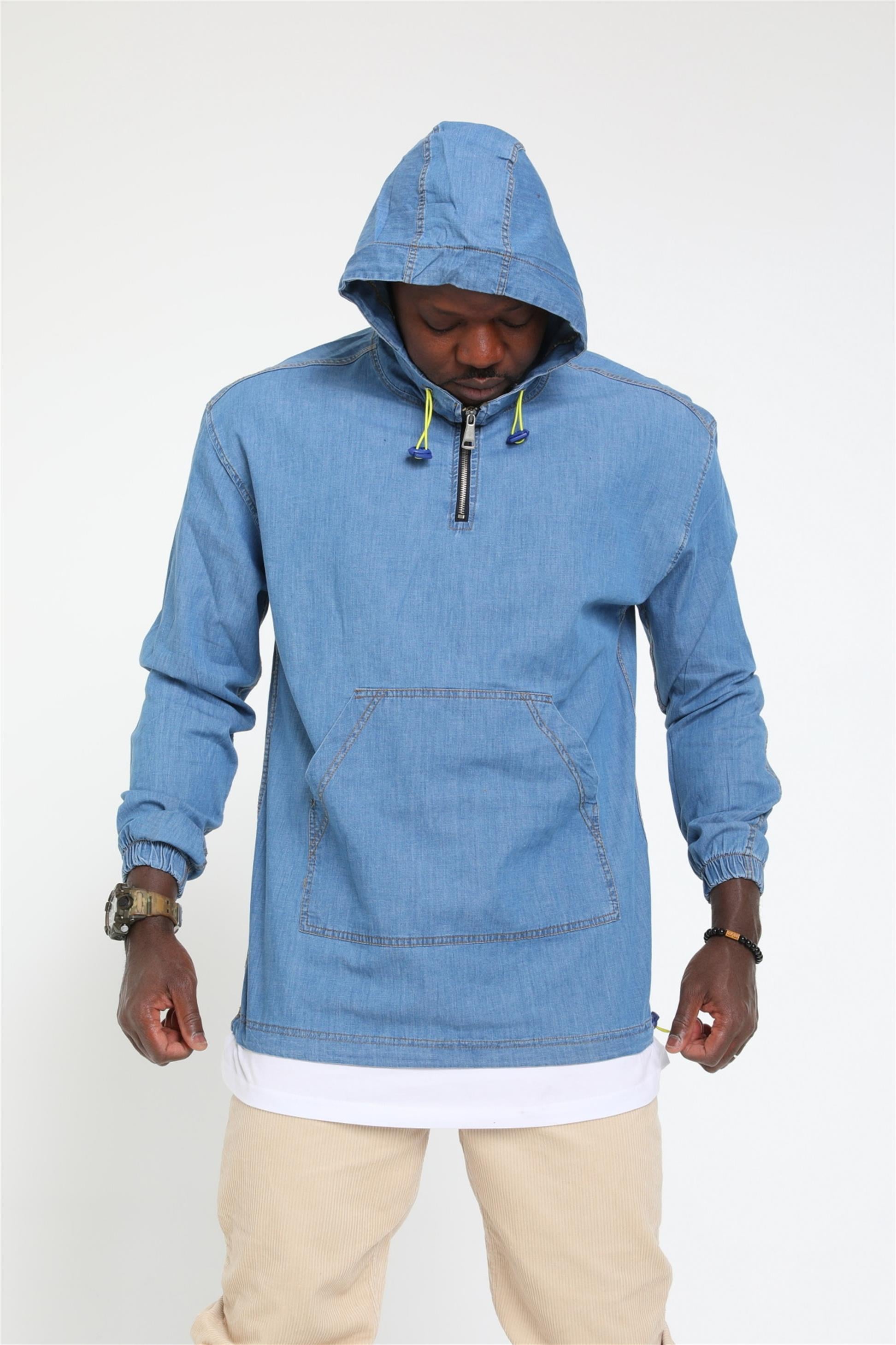 R-1751 KAPÜŞONLU KANGURU CEPLİ  KOT SWEAT
