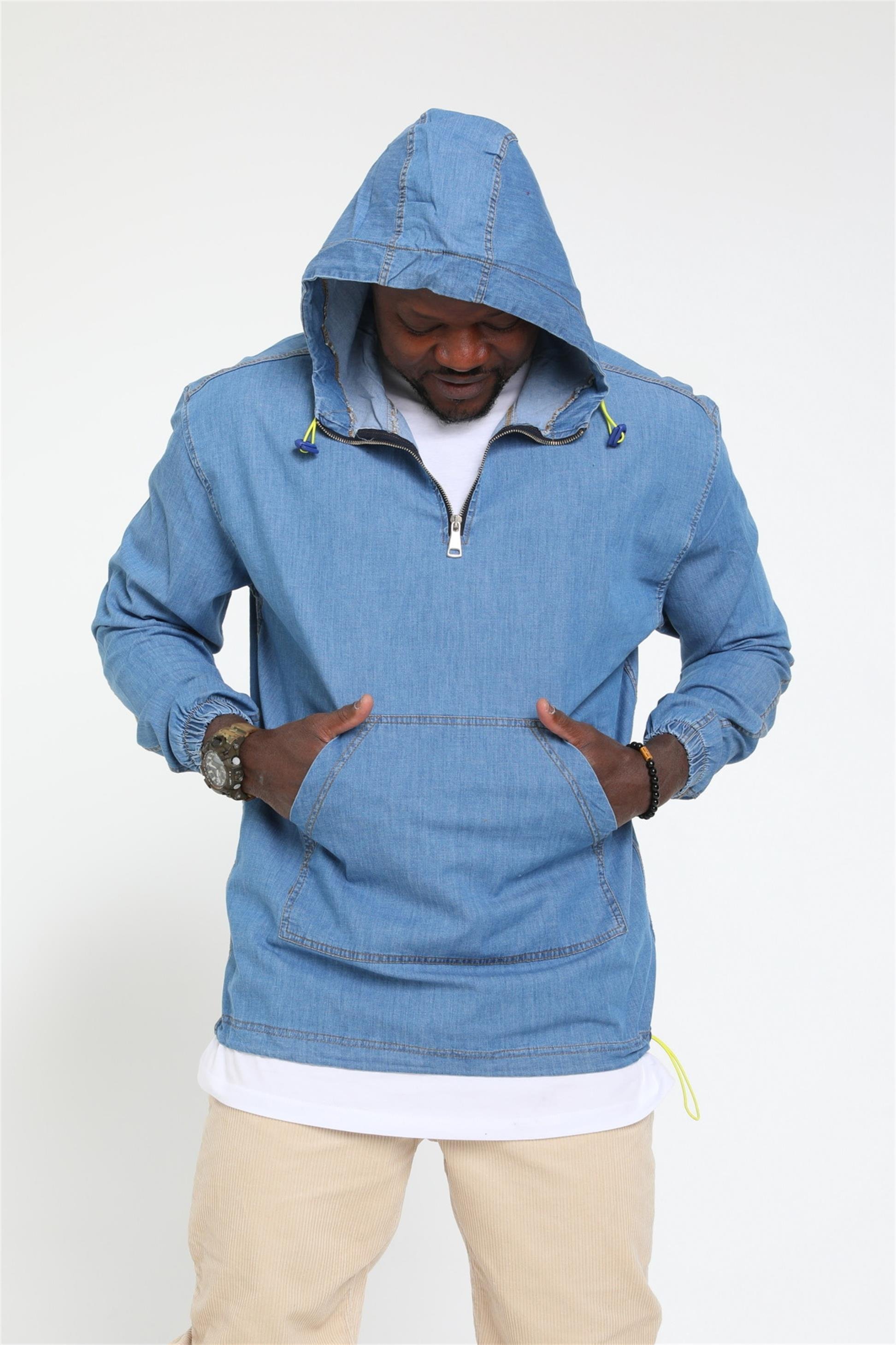 R-1751 KAPÜŞONLU KANGURU CEPLİ  KOT SWEAT