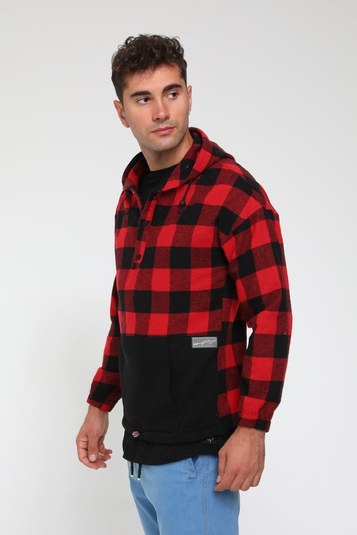 R-1904 KAPÜŞONLU YARIM PATLI  EKOSE SWEAT