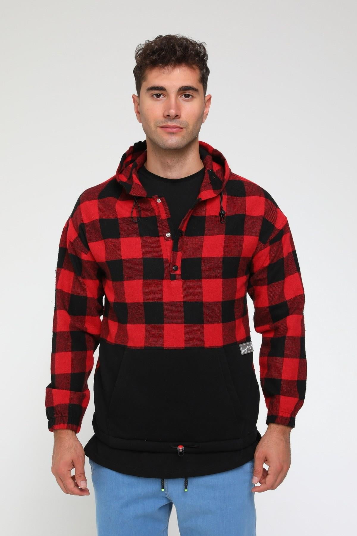 R-1904 KAPÜŞONLU YARIM PATLI  EKOSE SWEAT