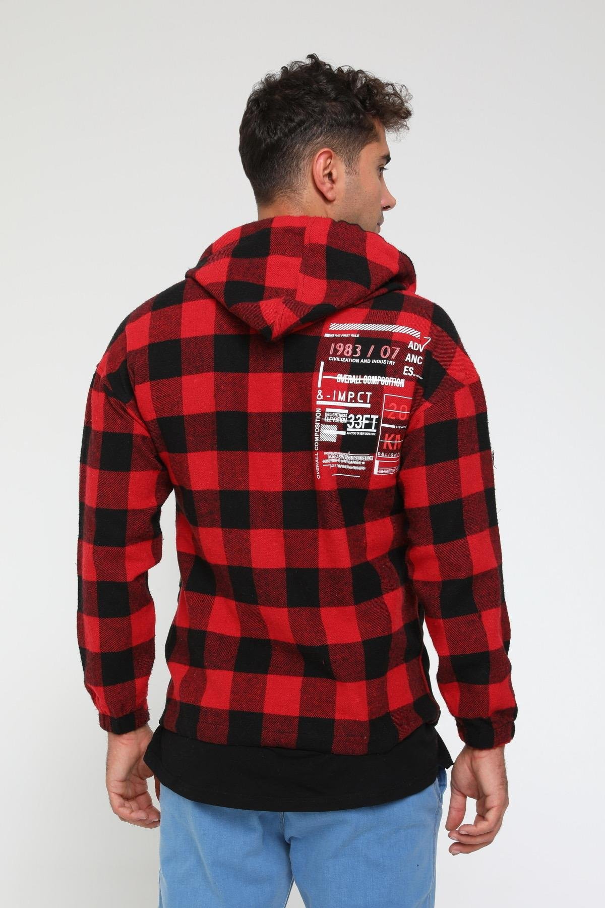 R-1904 KAPÜŞONLU YARIM PATLI  EKOSE SWEAT