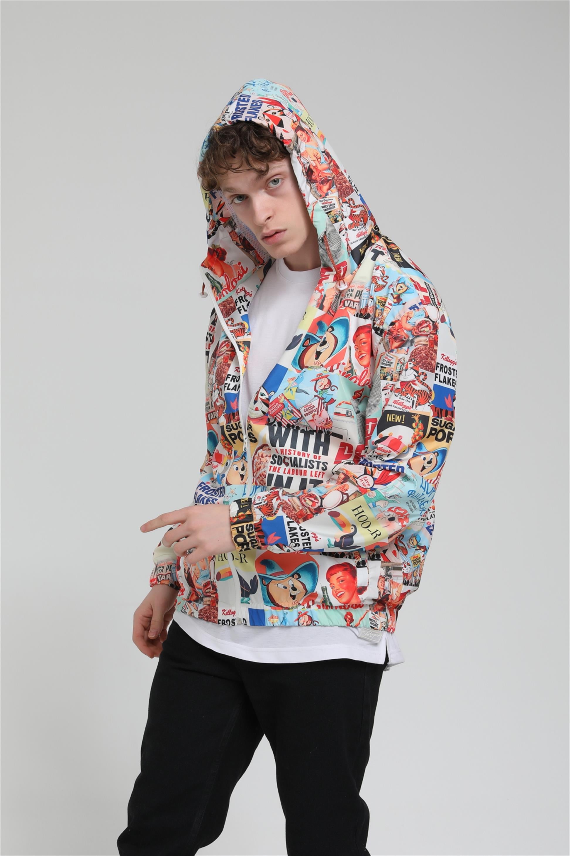 R-2240 Pop-Art Baskılı Dijital Yağmurluk