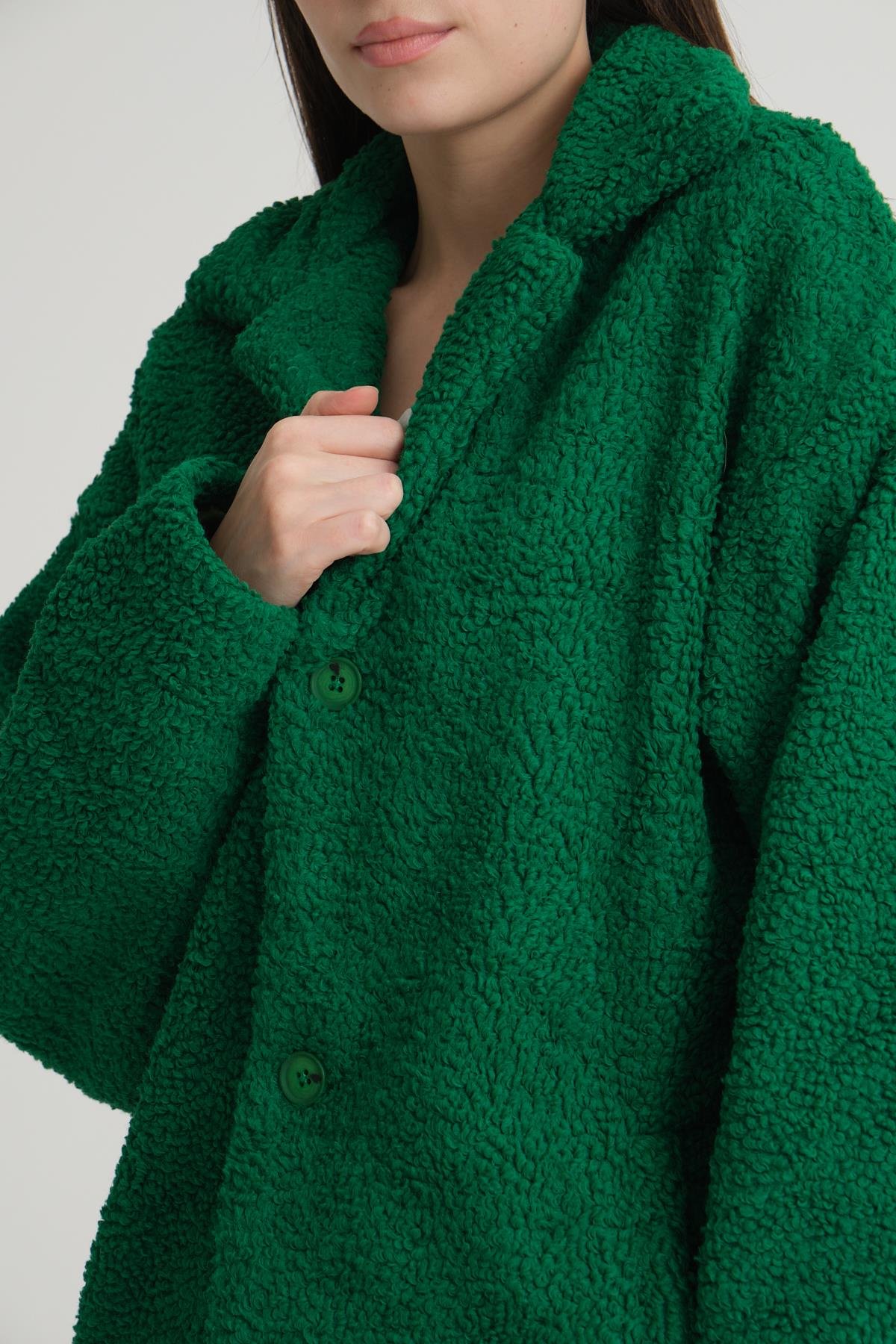R-2326 Ceket Yaka Astarlı Uzun Peluş Ceket