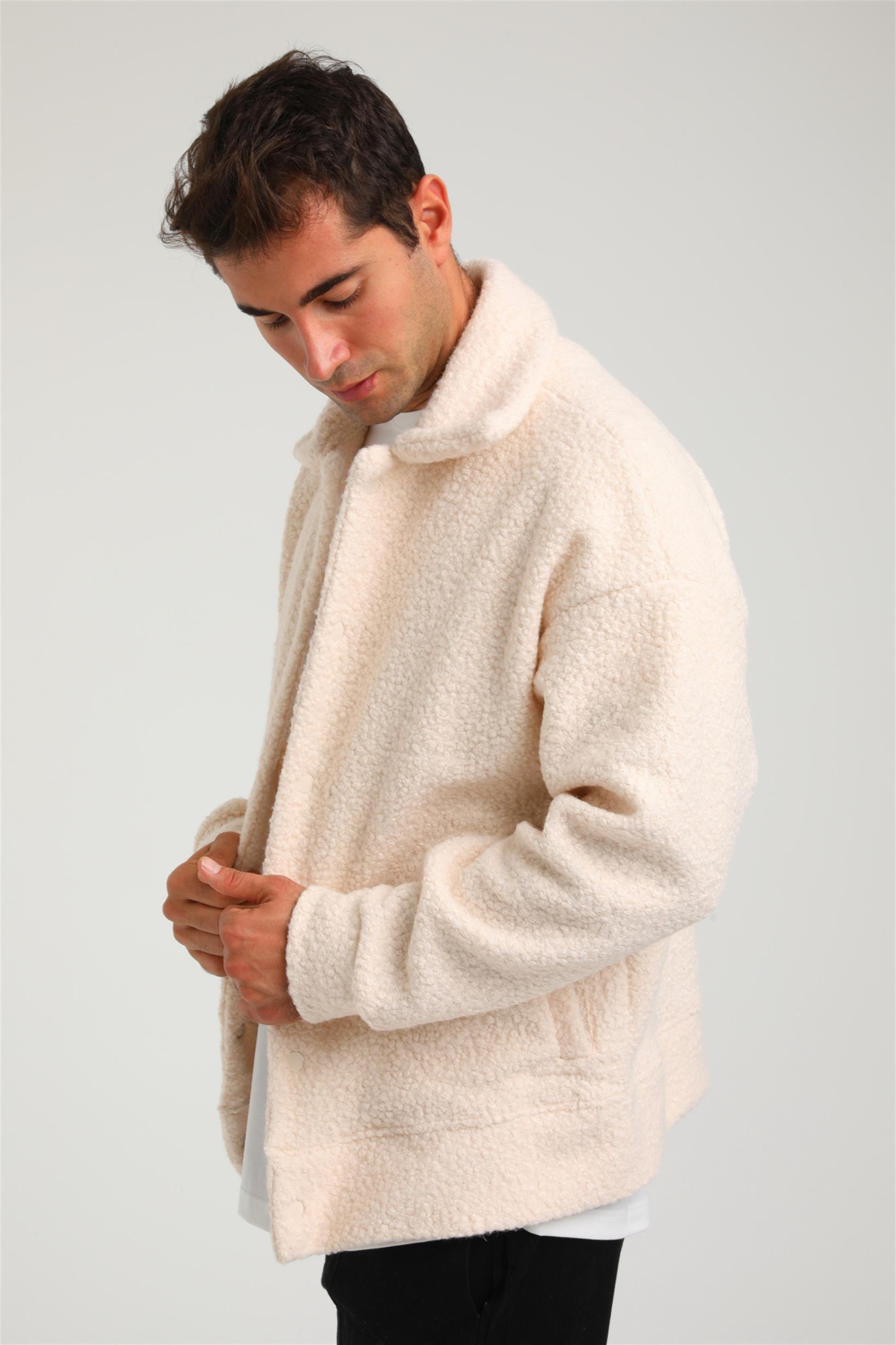 R-2377 Cep Detaylı Çıt Çıtlı Kıvırcık Peluş Mont