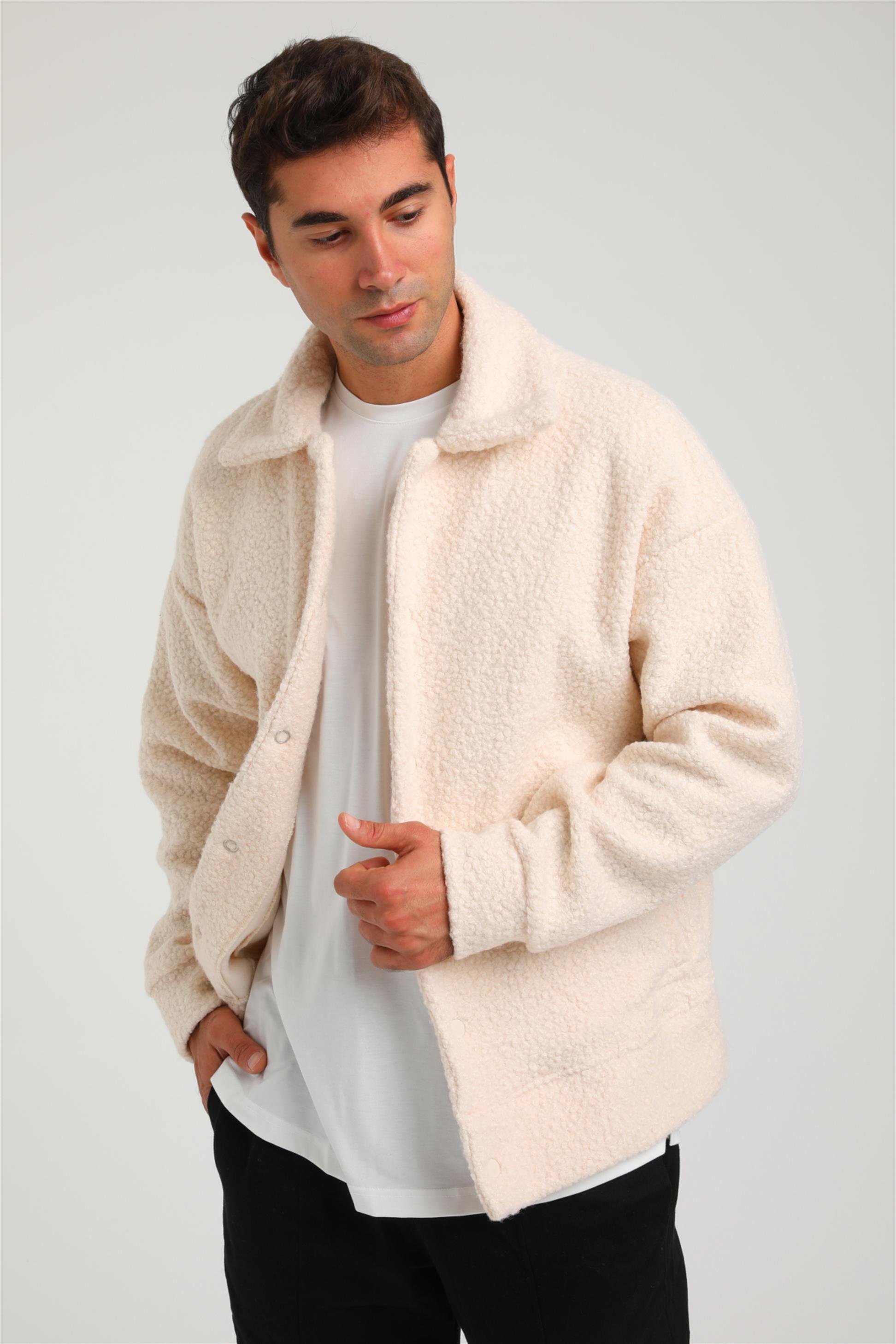 R-2377 Cep Detaylı Çıt Çıtlı Kıvırcık Peluş Mont