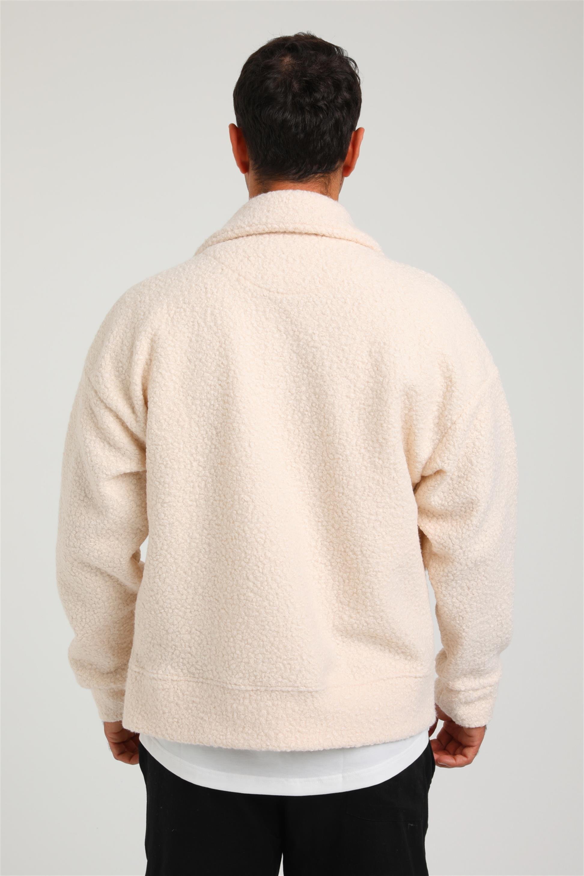 R-2377 Cep Detaylı Çıt Çıtlı Kıvırcık Peluş Mont