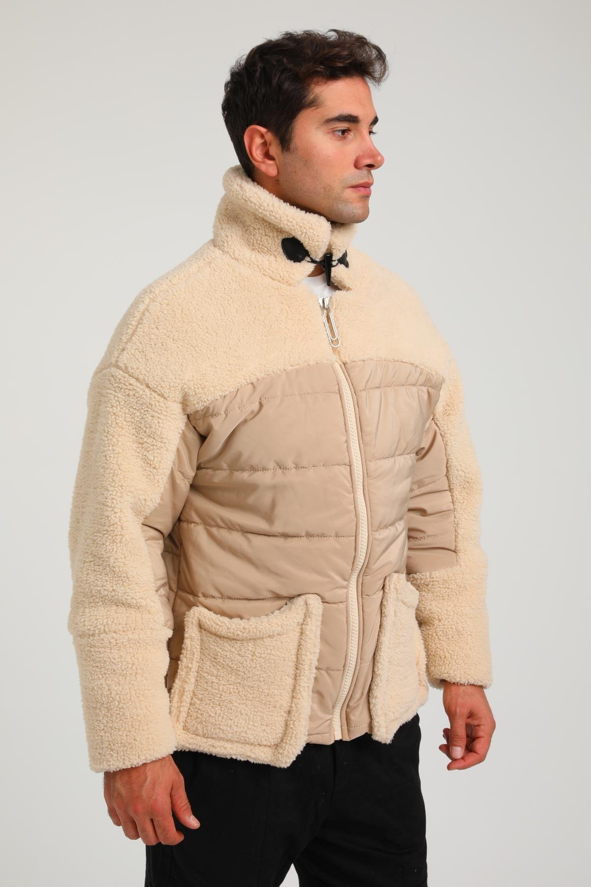 R-2381 Kapitone Peluş Garni Detaylı Astarlı Mont