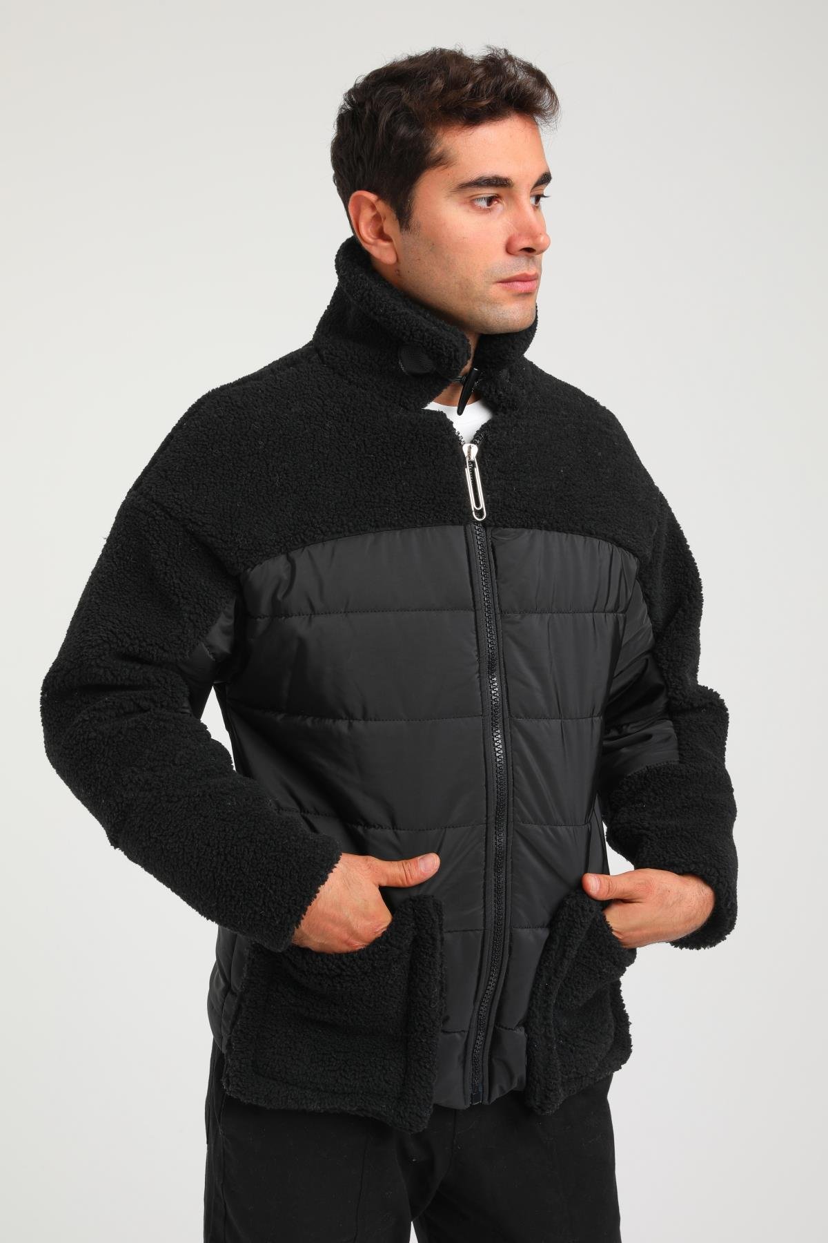 R-2381 Kapitone Peluş Garni Detaylı Astarlı Mont