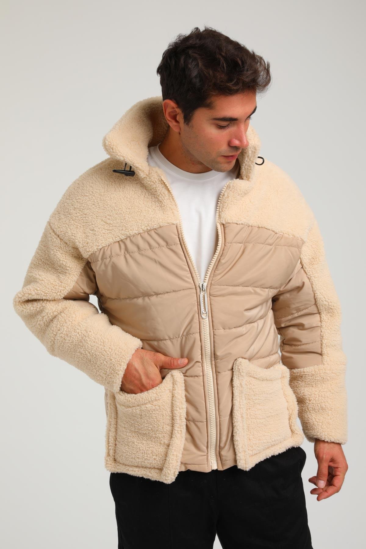 R-2381 Kapitone Peluş Garni Detaylı Astarlı Mont