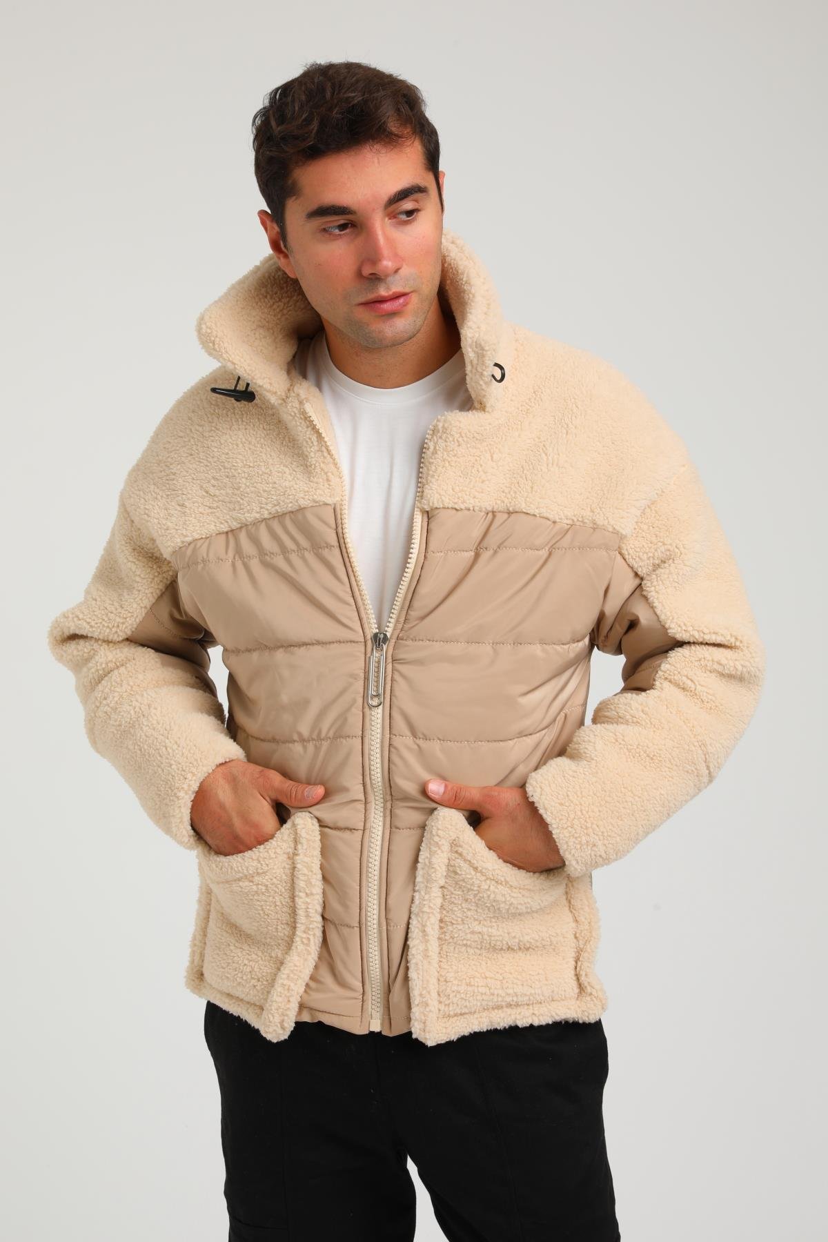 R-2381 Kapitone Peluş Garni Detaylı Astarlı Mont
