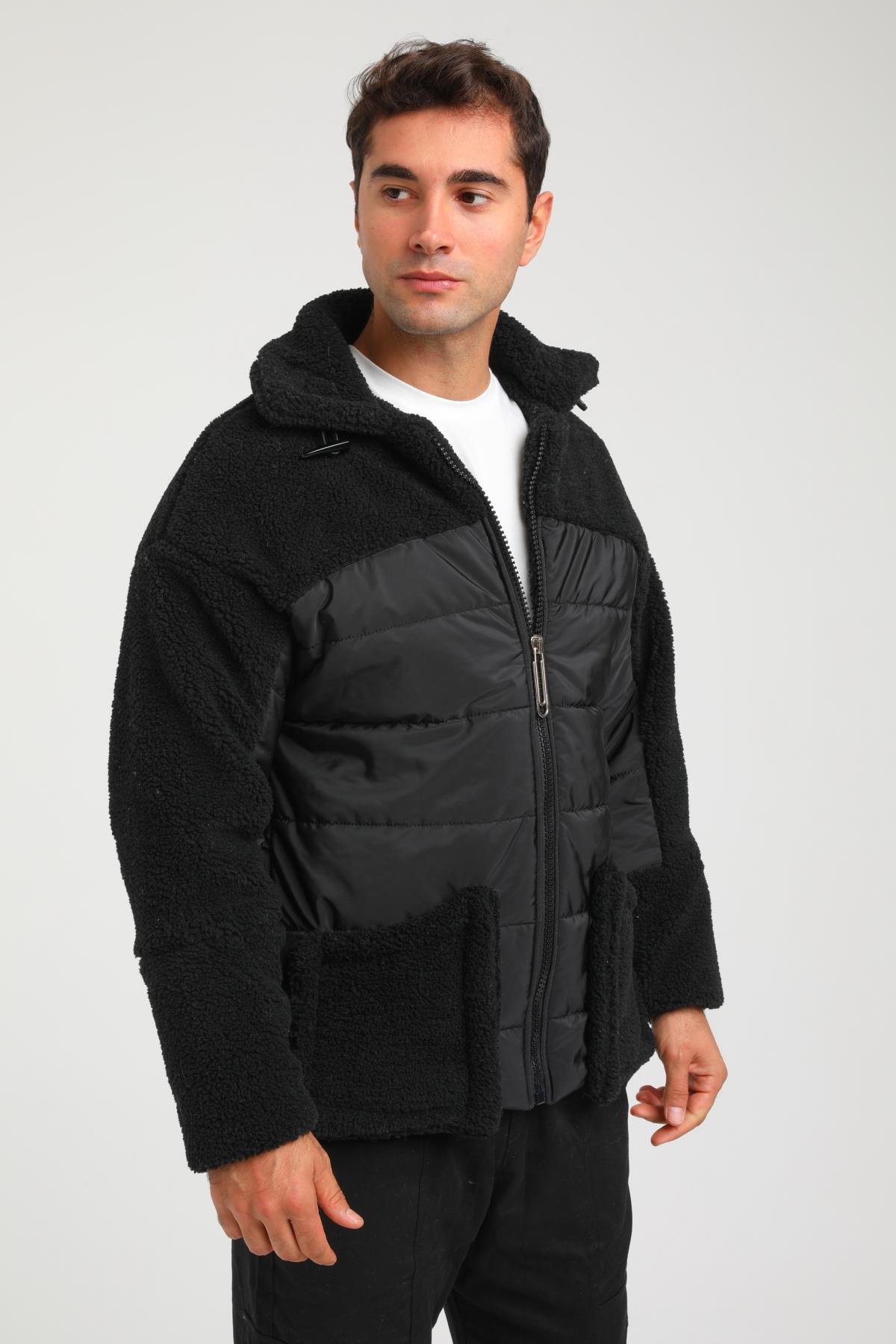 R-2381 Kapitone Peluş Garni Detaylı Astarlı Mont