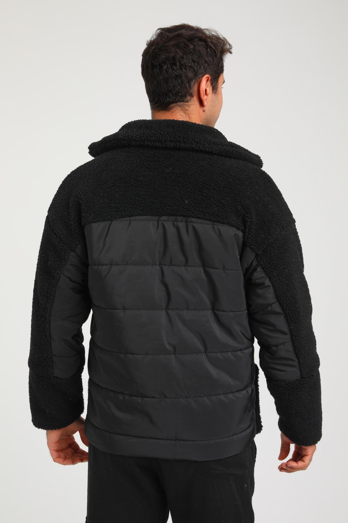 R-2381 Kapitone Peluş Garni Detaylı Astarlı Mont