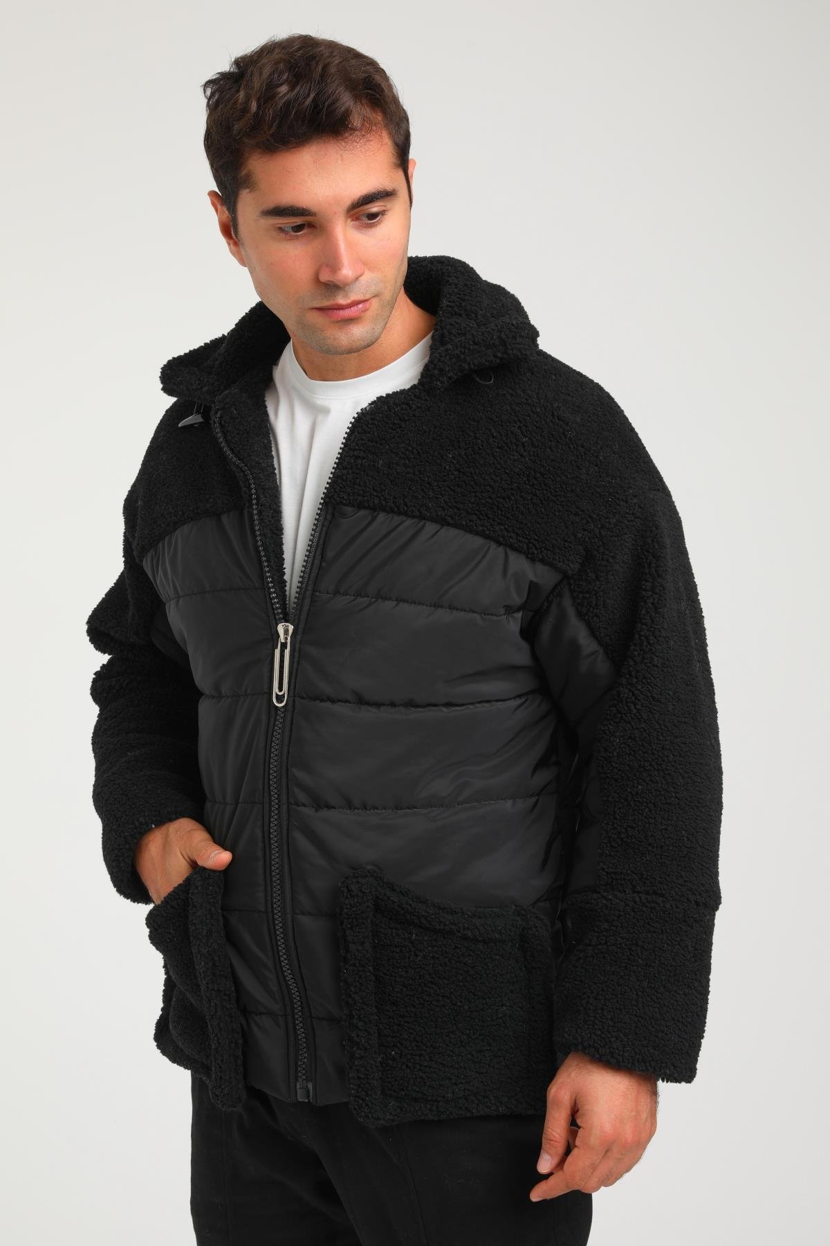 R-2381 Kapitone Peluş Garni Detaylı Astarlı Mont