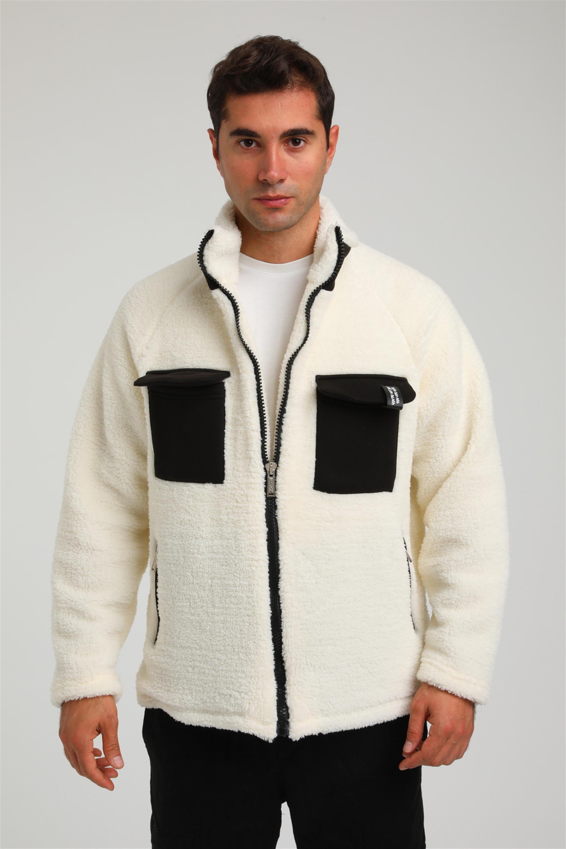 R-2388 Garni Detaylı Fermuarlı Peluş Ceket