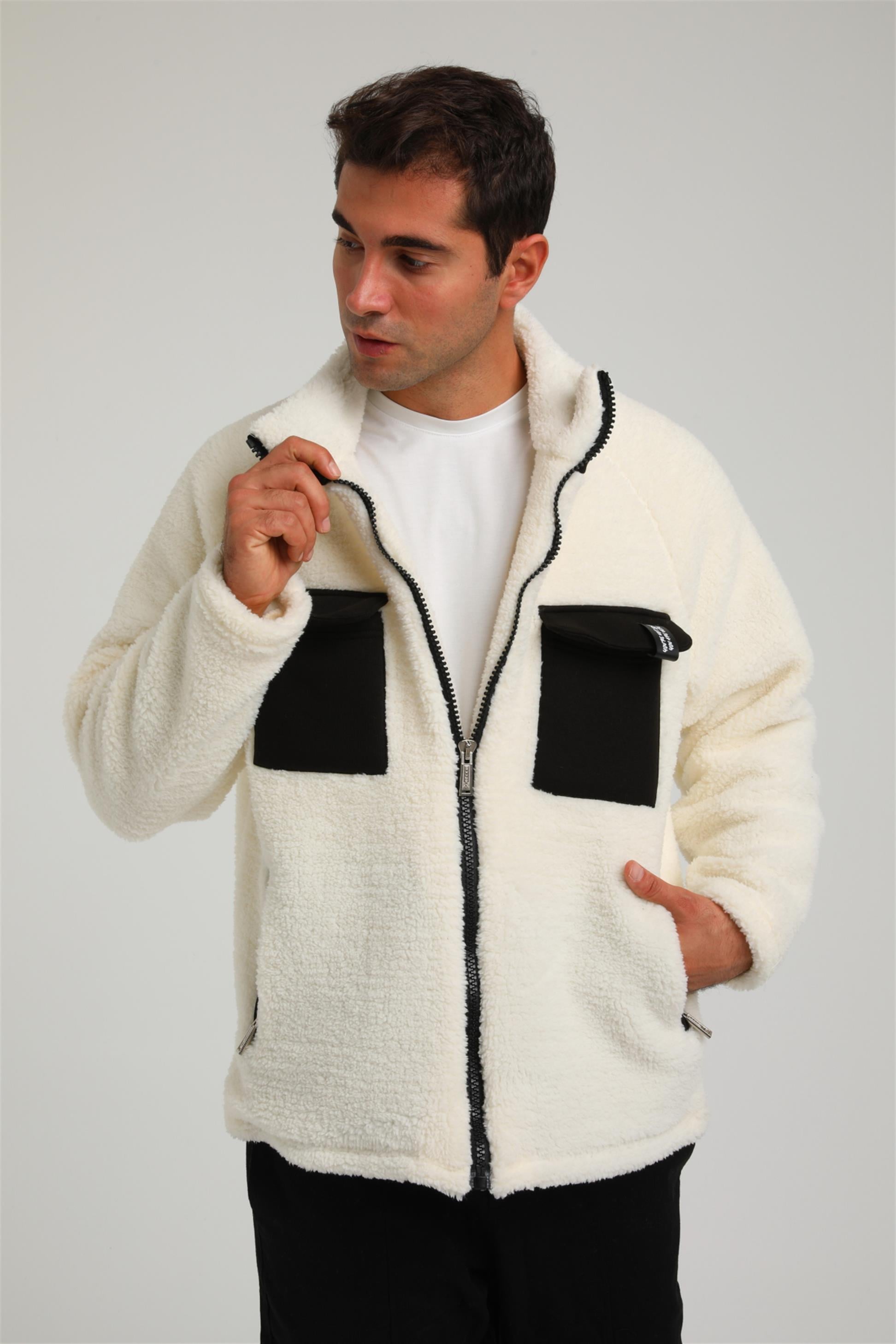 R-2388 Garni Detaylı Fermuarlı Peluş Ceket