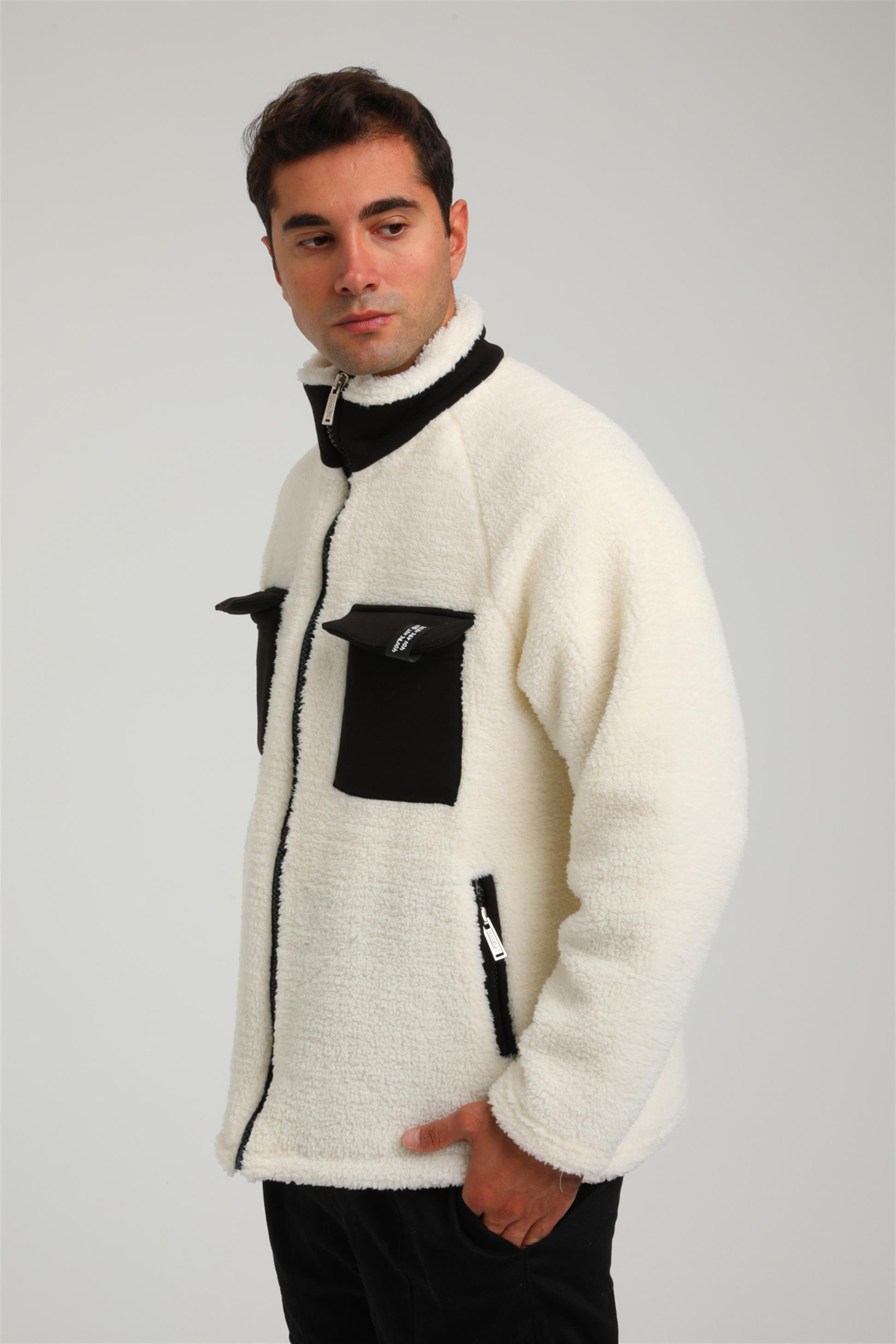 R-2388 Garni Detaylı Fermuarlı Peluş Ceket